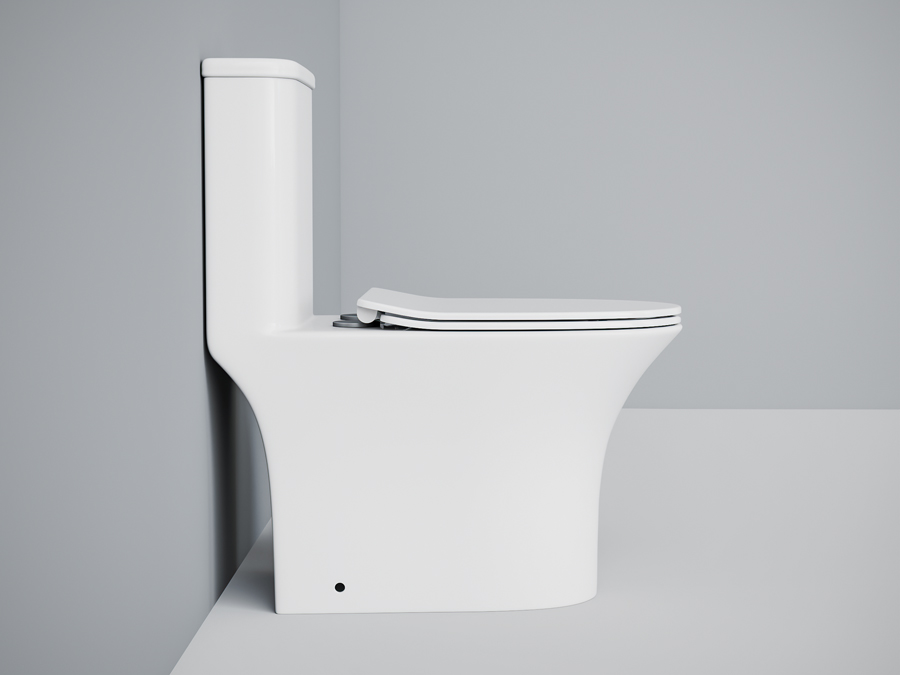 Унитаз-моноблок SM9614 безободковый, сиденье тонкое ДП, арматура (с гофрой и подводкой)