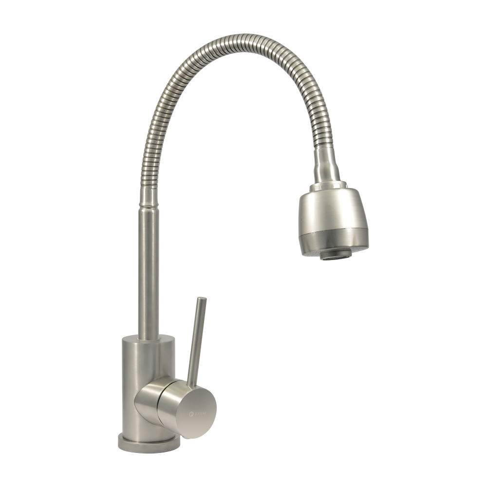 0402.167 Смеситель для мойки с гибким изливом 2 режима (обычный / душ), нерж. сталь AISI304, Juguni