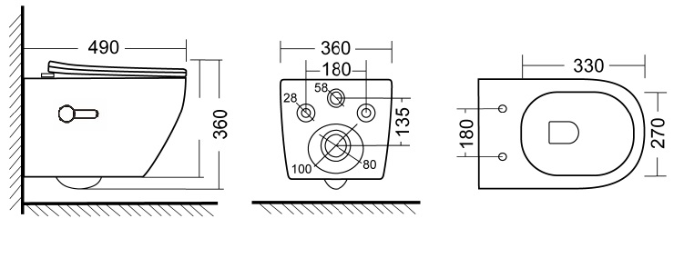 Унитаз подвесной EG100B с биде безободковый, сиденье тонкое ДП, крепления