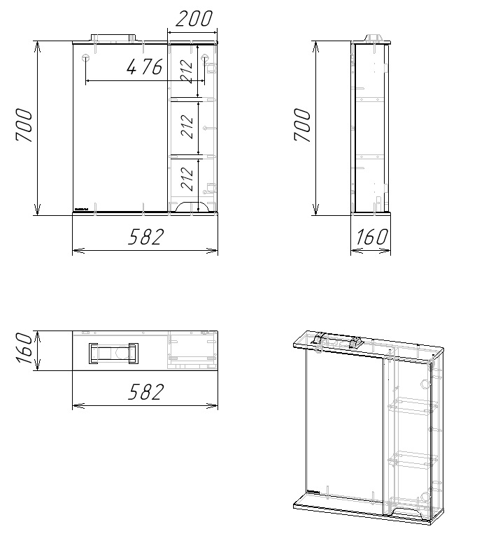 60 Зеркало-шкаф "Vesta 60" №3 белый глянец Pur-клей