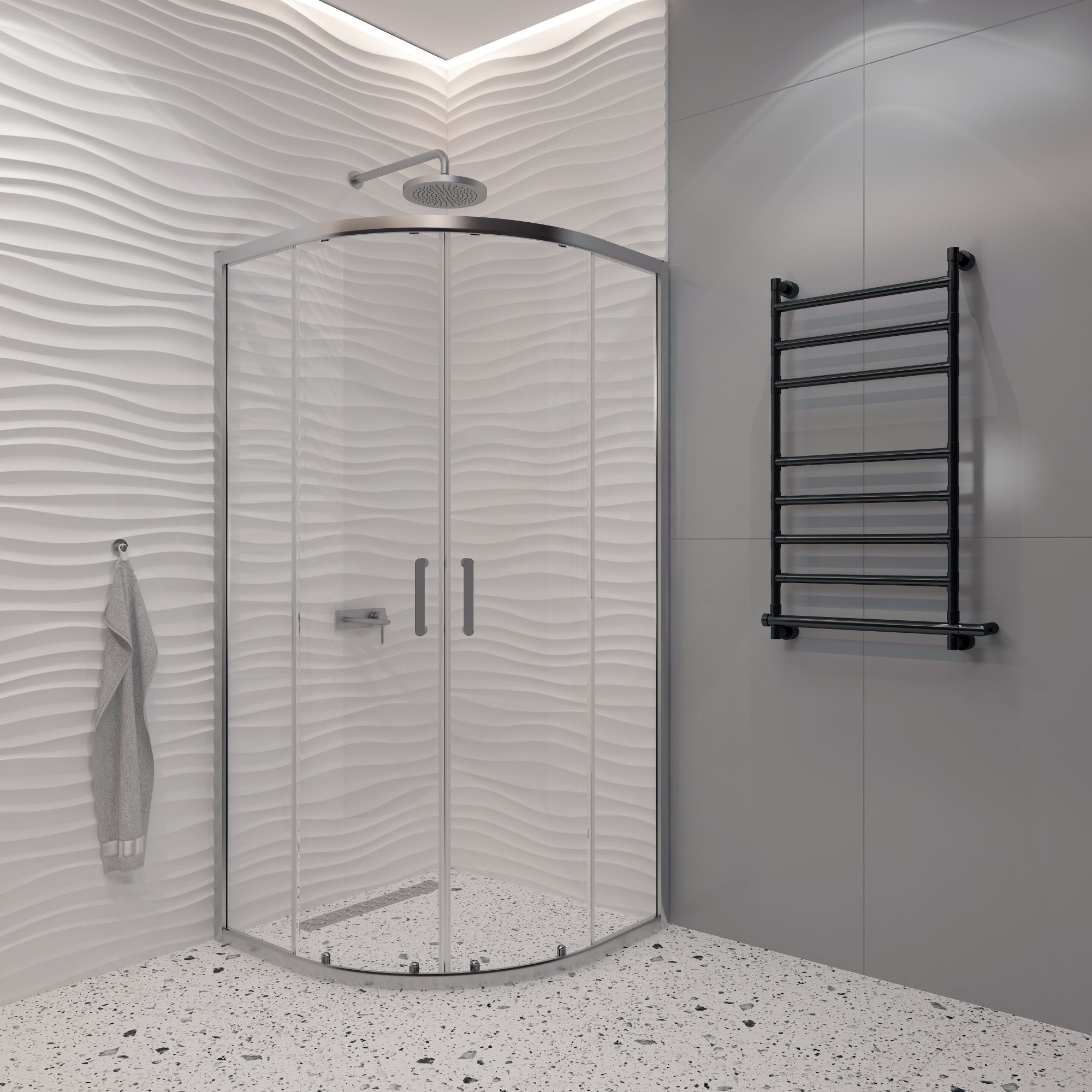 EG4C Душевое ограждение полукруг EvaGold 100х100, профиль хром, прозрачное стекло