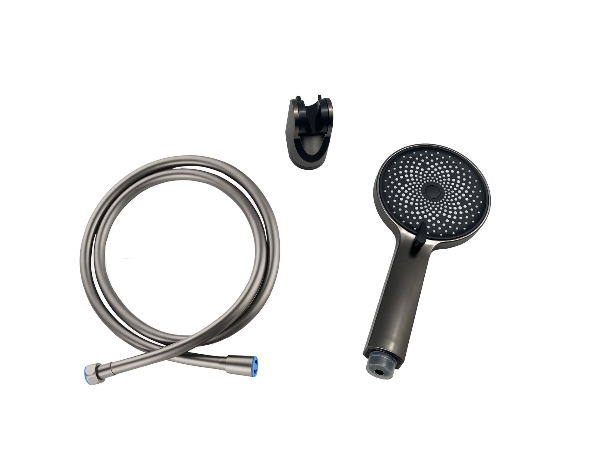 PSH01G Лейка для душа в наборе с держателем и ПВХ-шлангом, оружейная сталь EvaGold