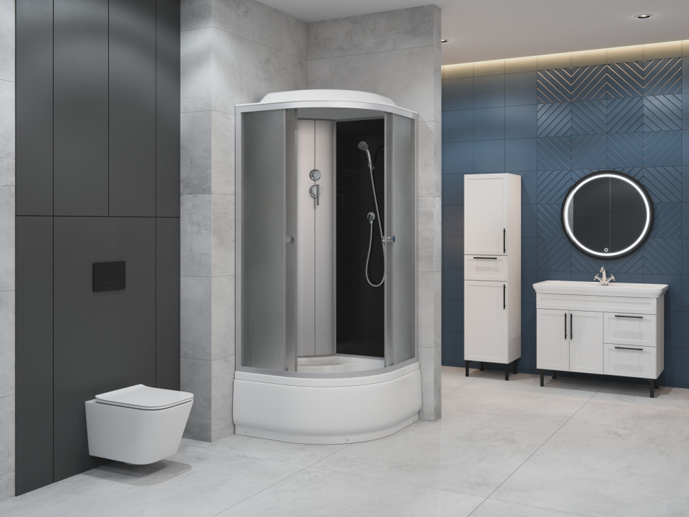 ДК EvaGold полукруг F902BS (90*90, высок.под., рифл. стек., черн. стен., хром матовый проф. 3к)