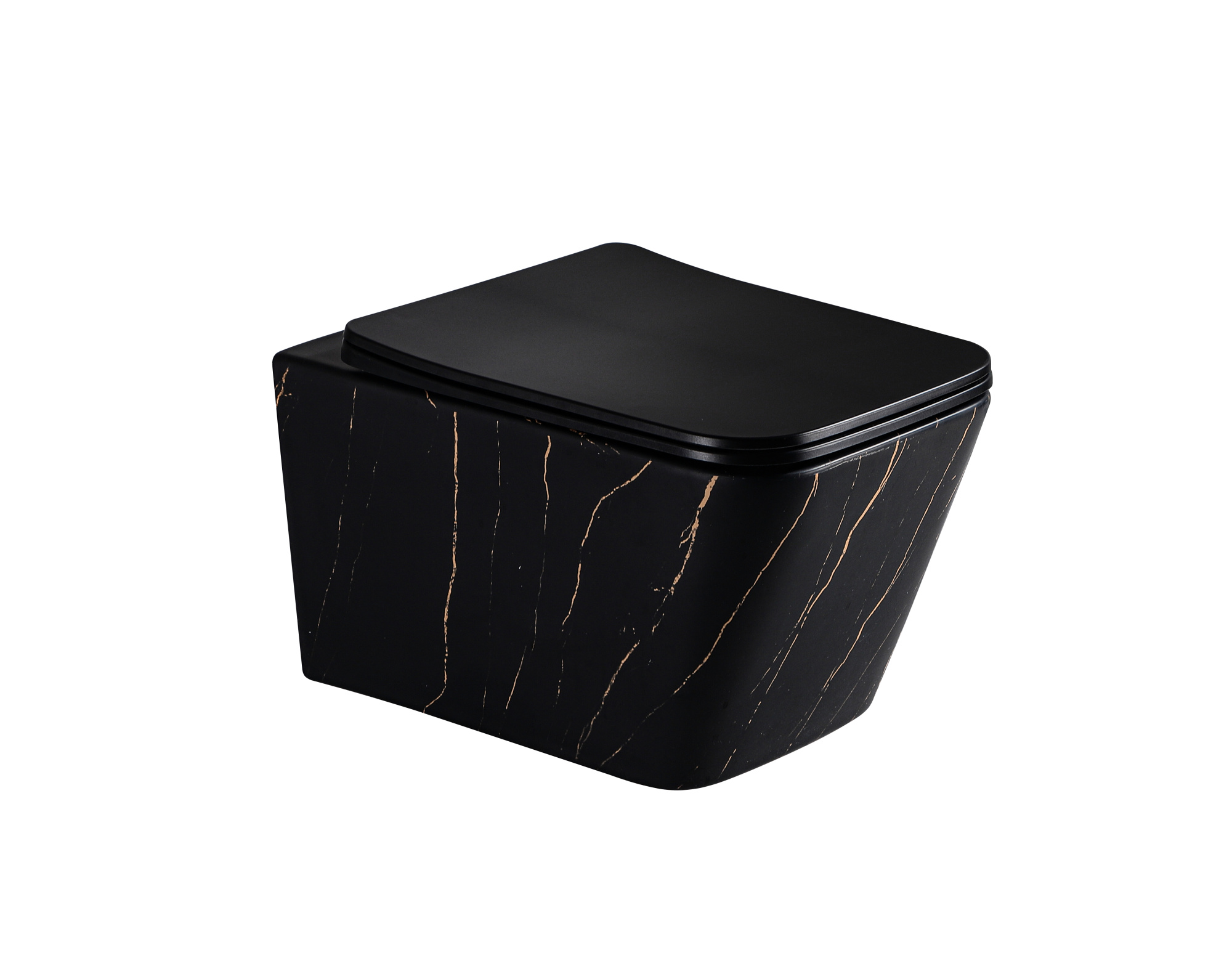 EG633Black-G Подвесной унитаз EvaGold мрамор черное золото, безободковый, сид. черн. мат. тонкое ДП