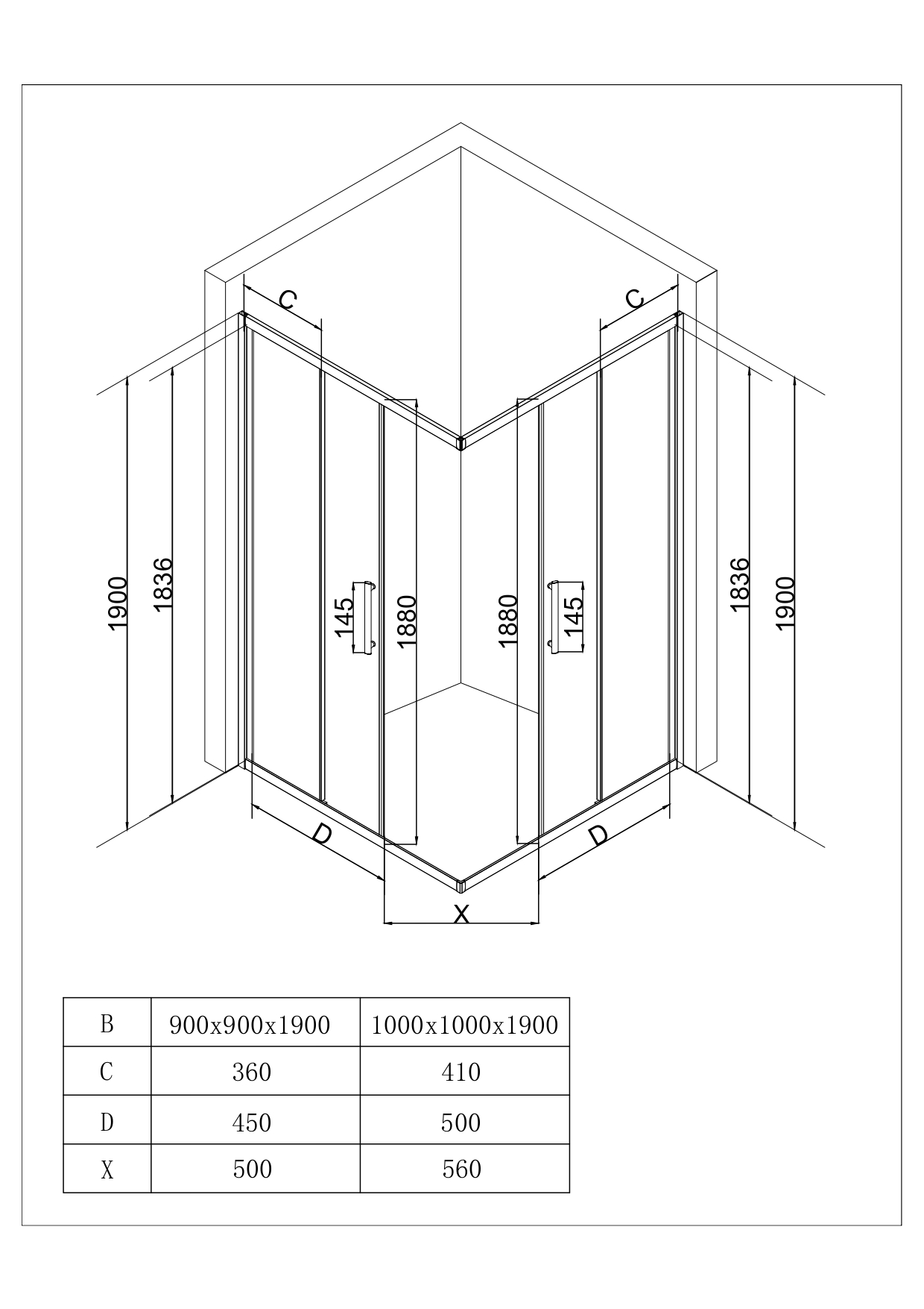 EG3C Душевое ограждение квадрат EvaGold 100х100, профиль хром, прозрачное стекло