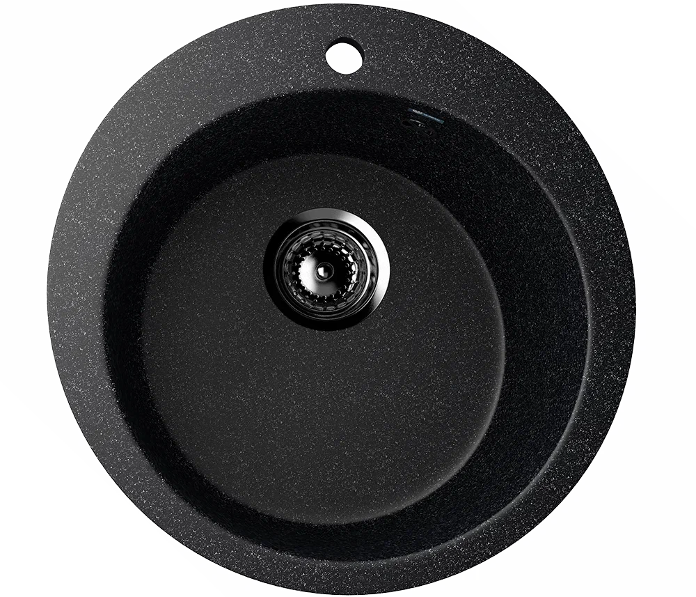 Мойка композит.Ulgran U-405 КРУГЛАЯ 308 черный 495*495*220 с сифоном