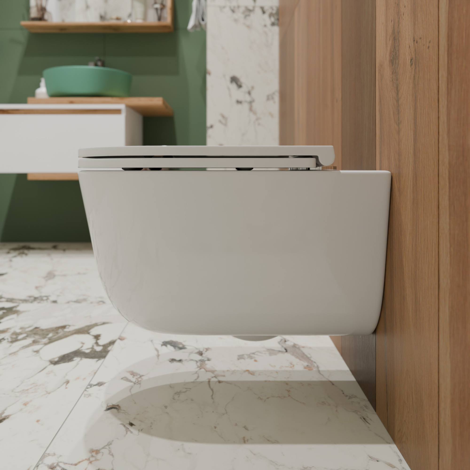 Унитаз подвесной K708T с круговым смывом безободковый, сиденье тонкое ДП, крепления