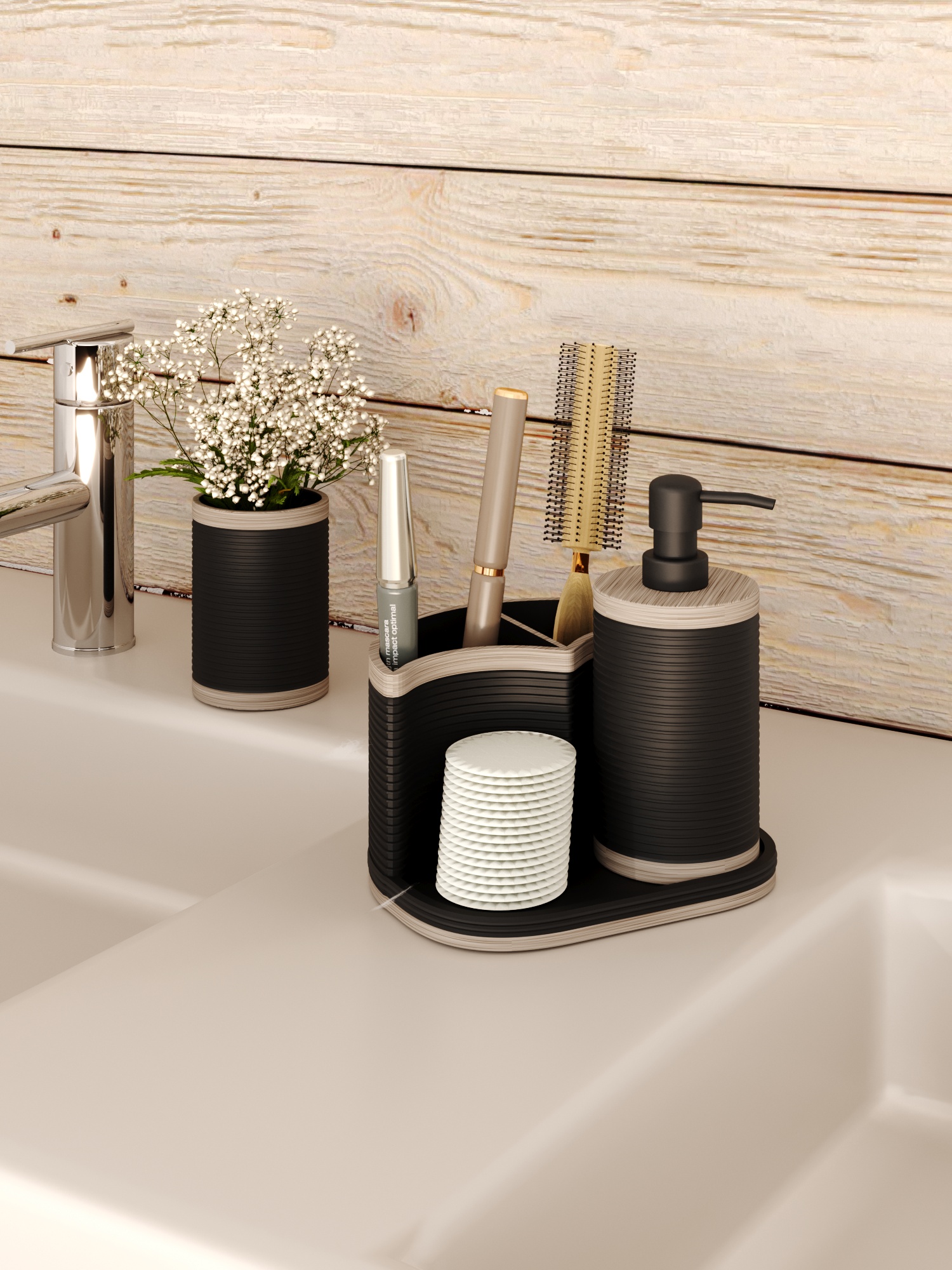 Набор аксессуаров для ванной комнаты, черный, полирезин, 23-6108