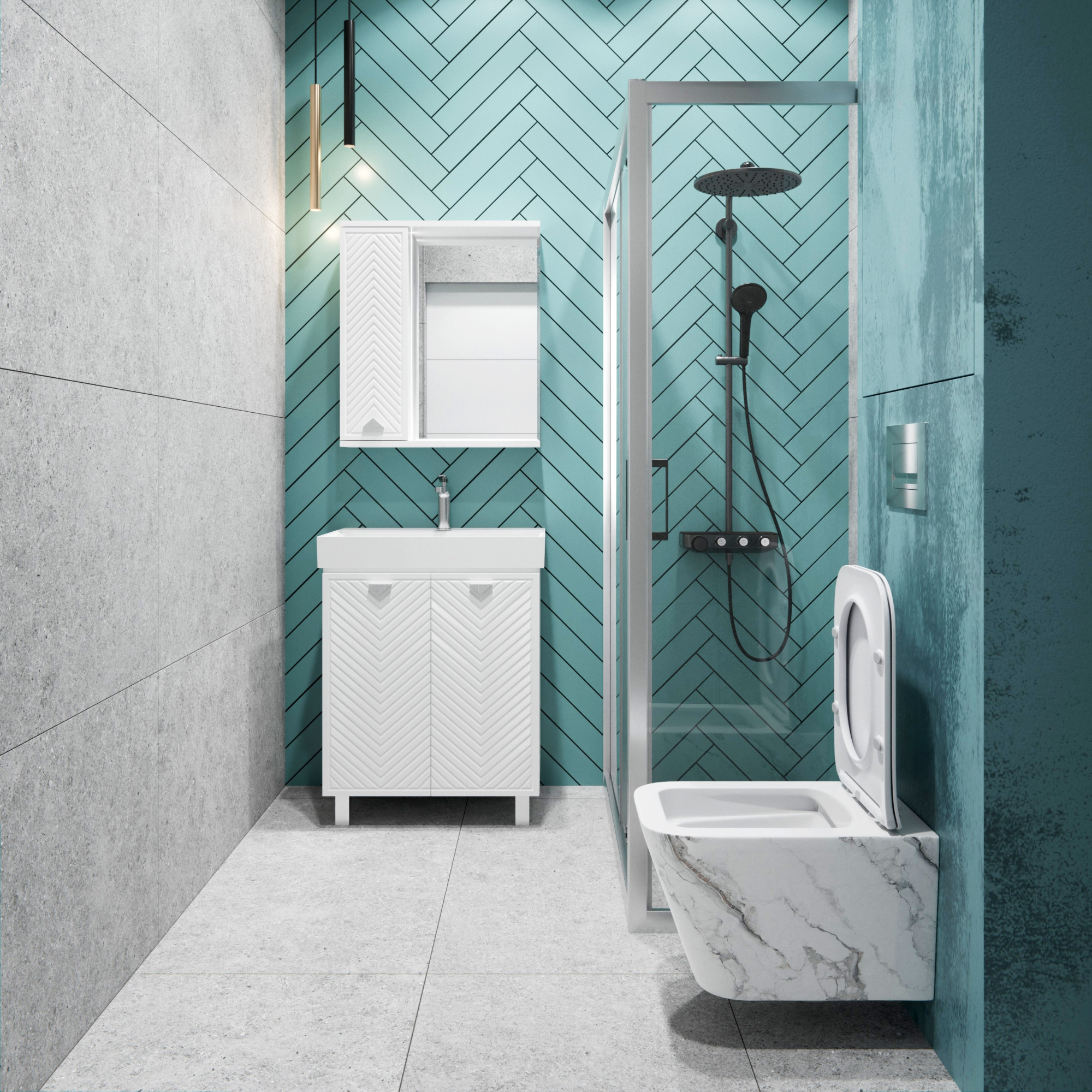 Унитаз подвесной K633MD белый мрамор безободковый, сиденье тонкое ДП, крепления