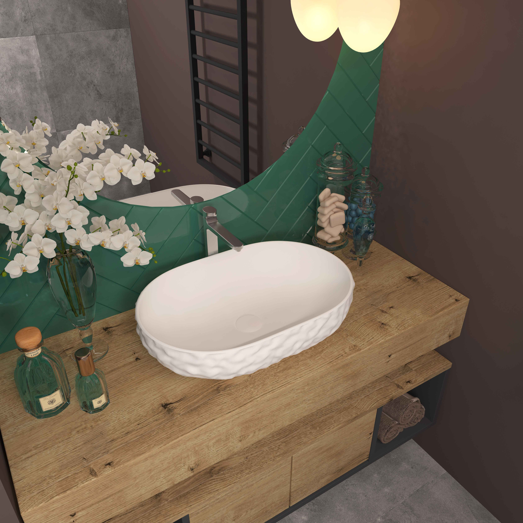 Умывальник накладной A257T овальный без перелива (600*400*140 мм)