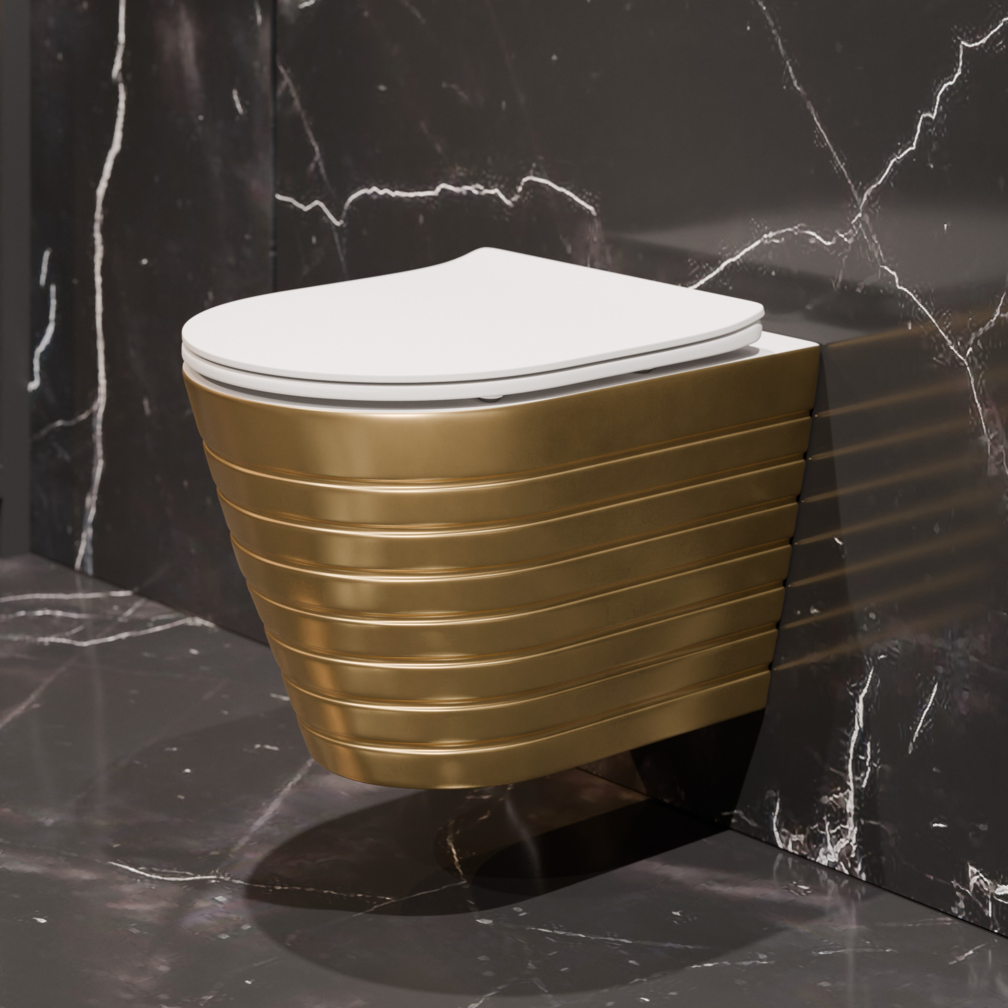 Унитаз подвесной K703G золотой безободковый, сиденье тонкое ДП, крепления