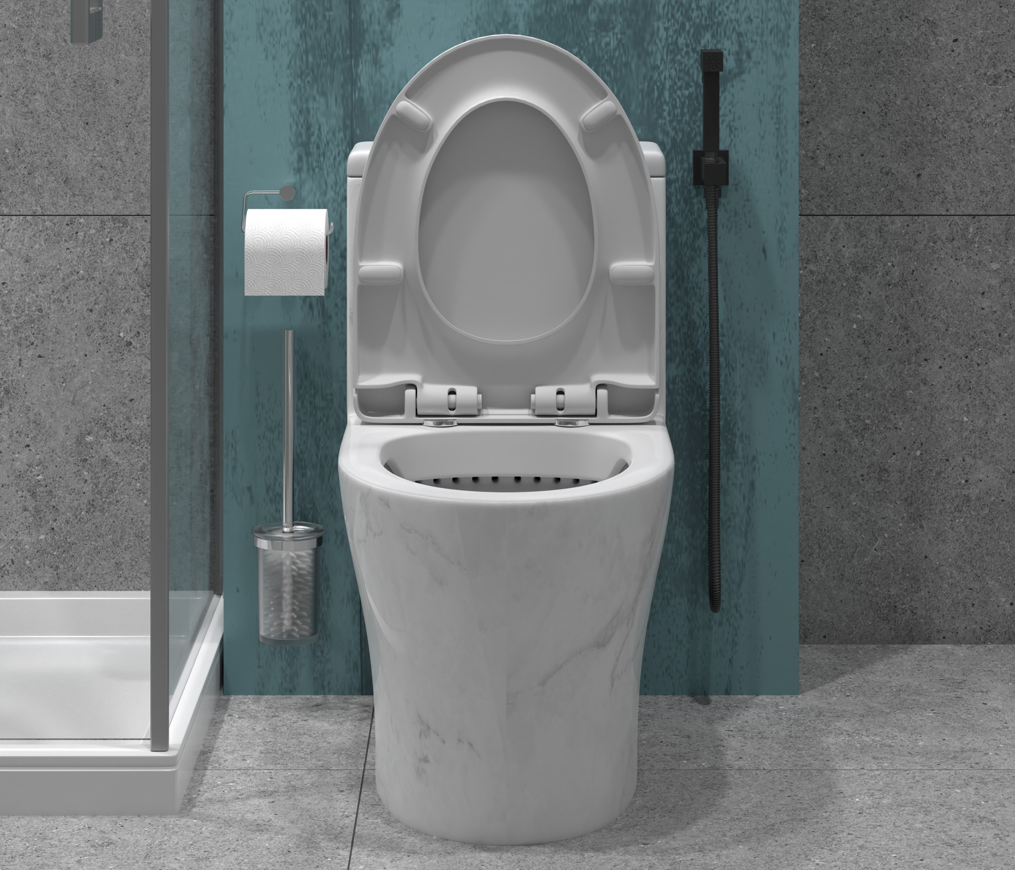 Унитаз-моноблок SM9609 МРАМОР безободковый, сиденье тонкое ДП, арматура (с гофрой и подводкой)