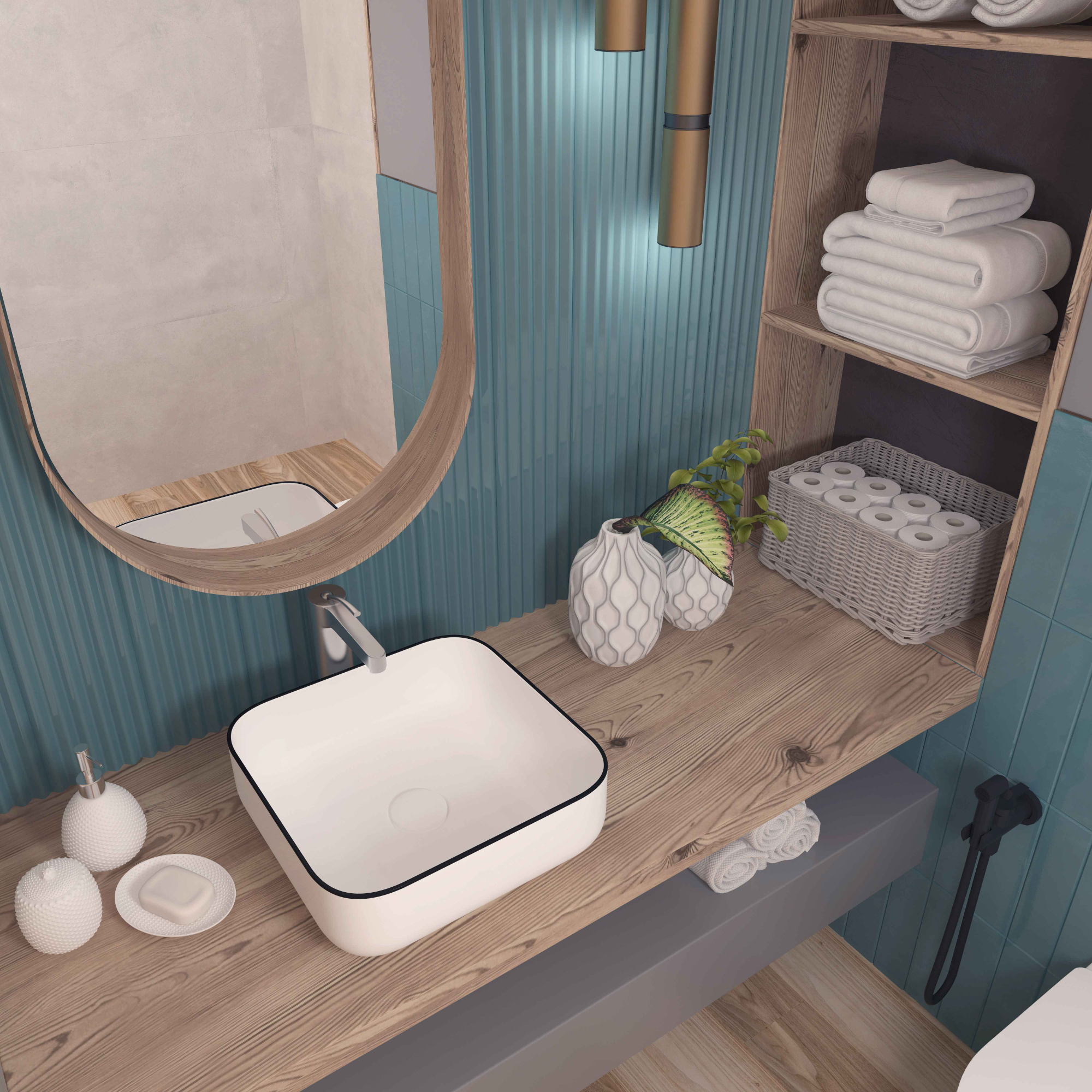 Умывальник накладной A423CBLG квадратный без перелива (385*385*140 мм)