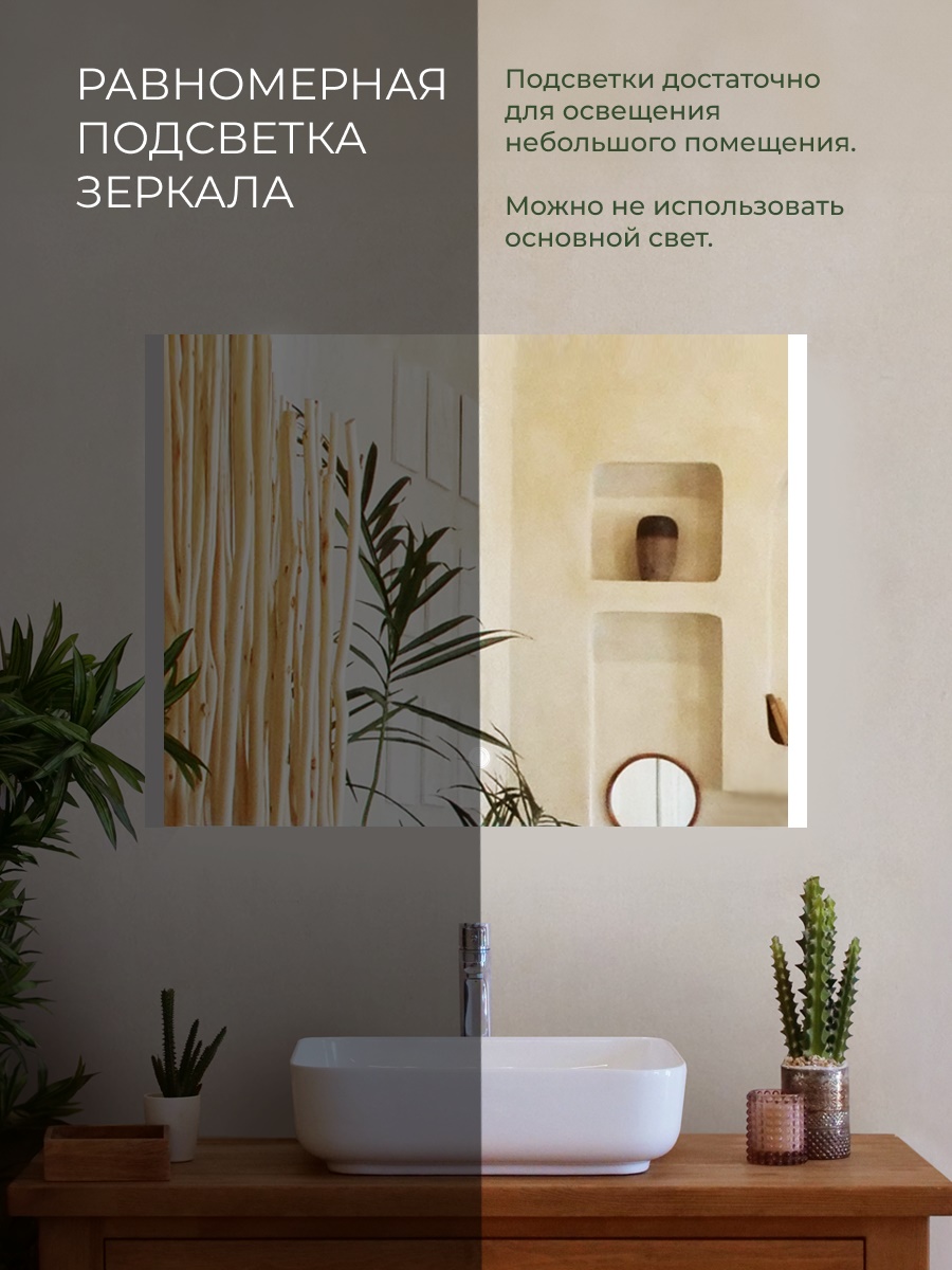 Зеркало Дублин 50х60 Лайт прямоугольное с LED подсветкой (2 варианта навеса)