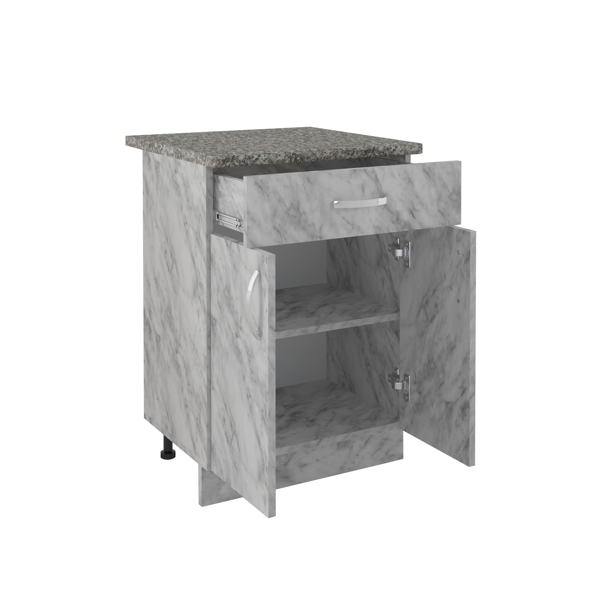 600 Стол рабочий/разделочный (1 ящик) - белый мрамор (60х84х43)