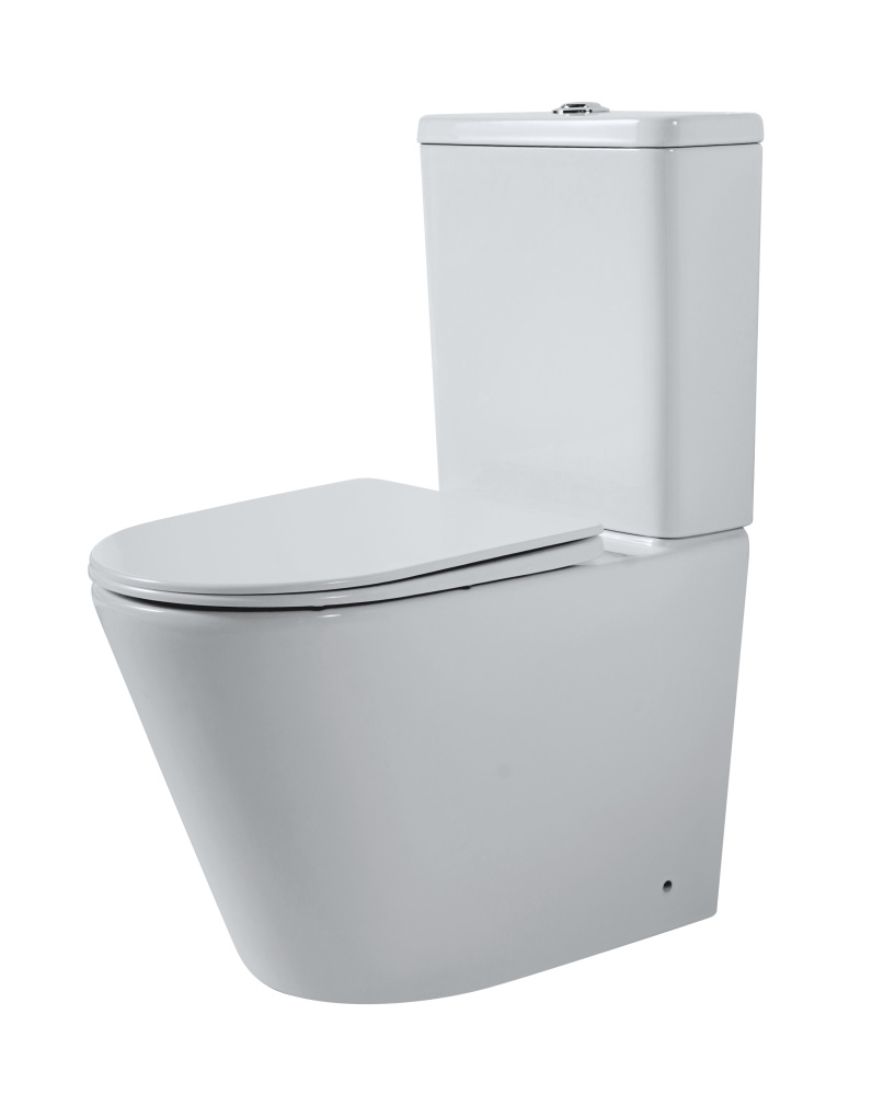 Унитаз-компакт EG309T безободковый круговой смыв, сиденье тонкое ДП, крепления, арматура, горизонтальный выпуск