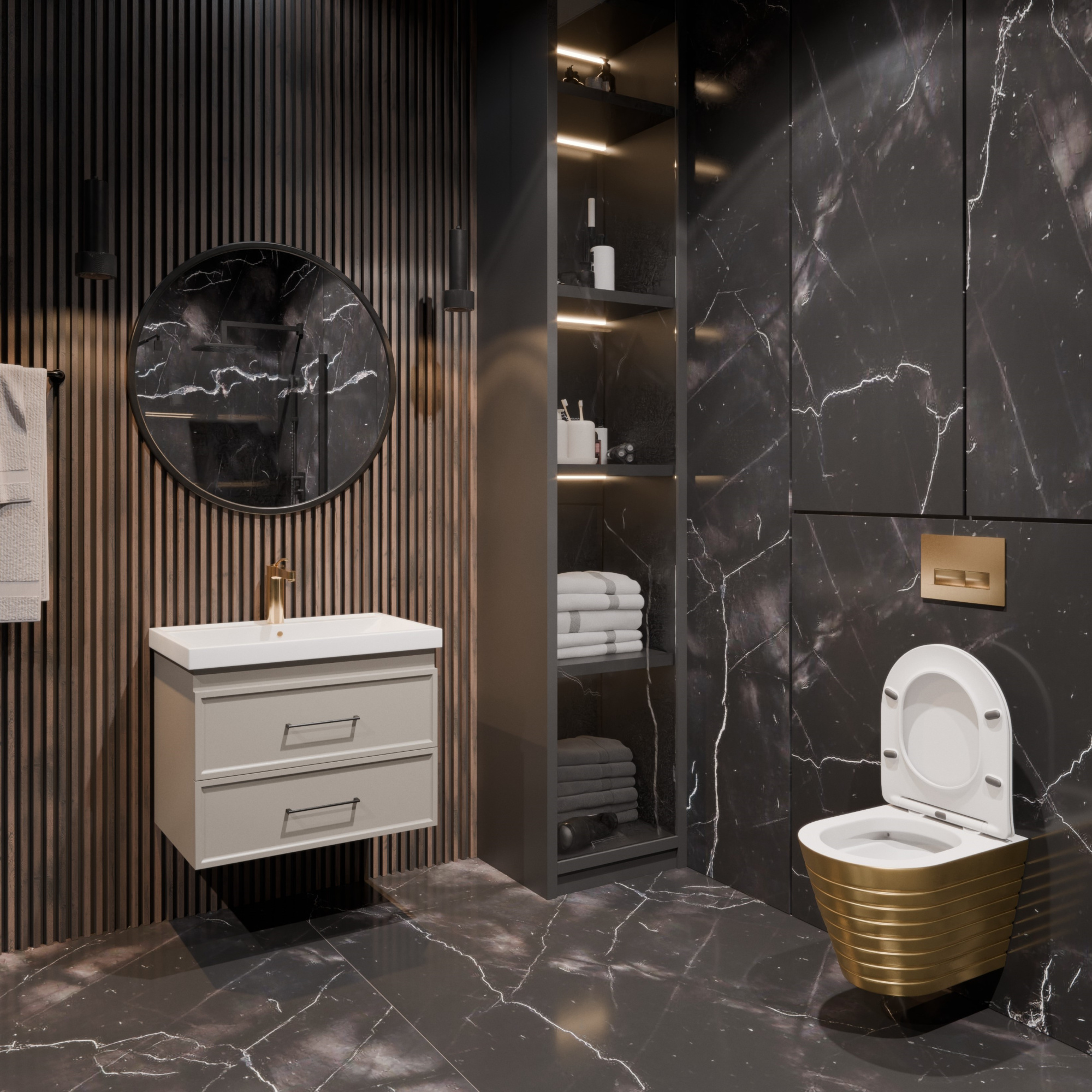 Унитаз подвесной K703G золотой безободковый, сиденье тонкое ДП, крепления