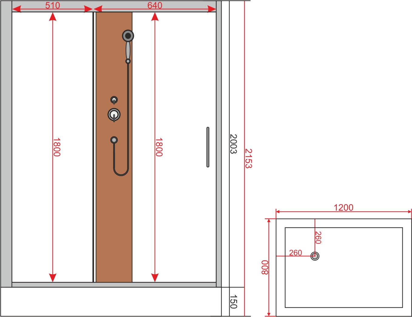 120/1 Душевая кабина 1806L/R-S 80*120*215 бамбук,низк.поддон,профиль-Хром,полка,белая задн.стенка,прозр.стёкла,4к