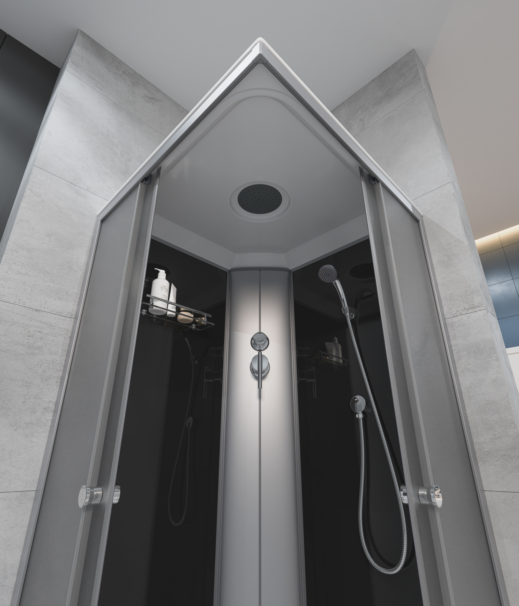 ДК EvaGold квадрат F901BS-Q (90*90, низ.под., рифл. стек., черн. стен., хром матовый проф. 4к.)