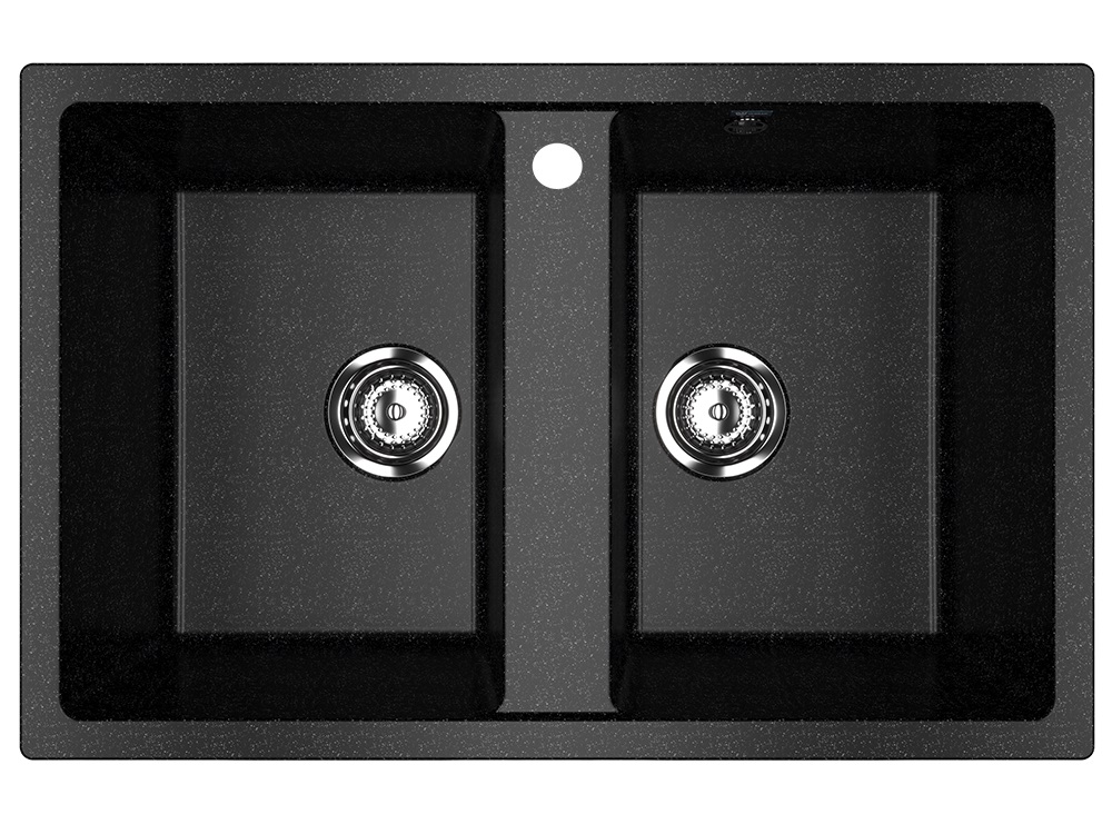 Мойка композит.Ulgran U-608 ПРЯМОУГОЛЬНАЯ двойная 308 черный 770*500*210  с сифоном