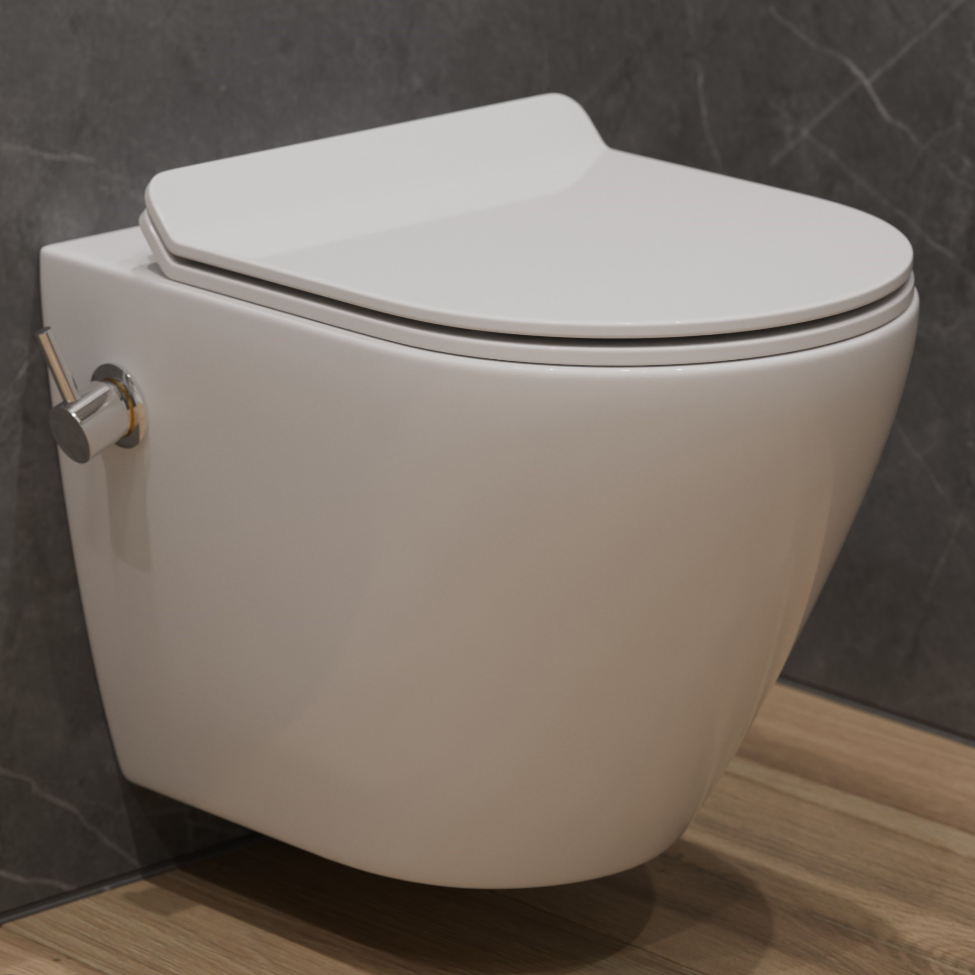 Унитаз подвесной K505B с биде безободковый, сиденье тонкое ДП, крепления