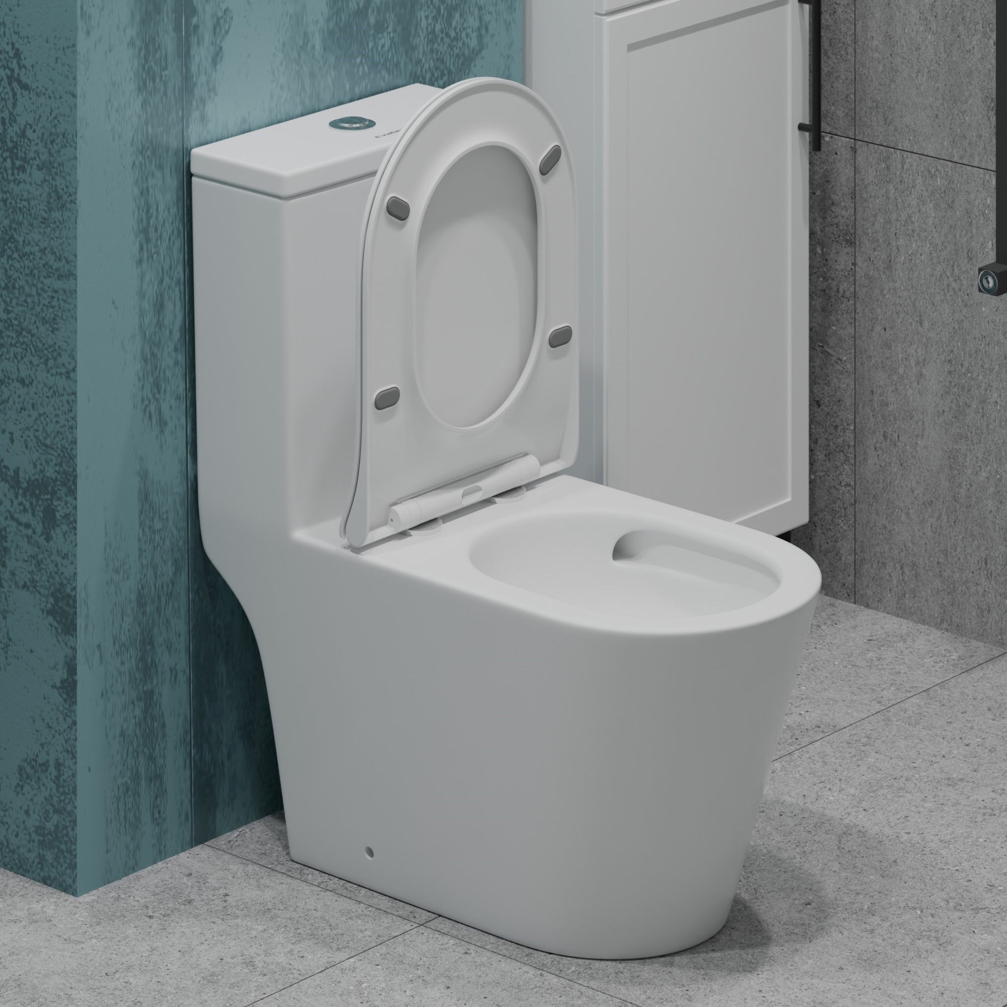 Унитаз-моноблок T1084 безободковый круговой смыв, сиденье тонкое ДП, арматура (с гофрой и подводкой)