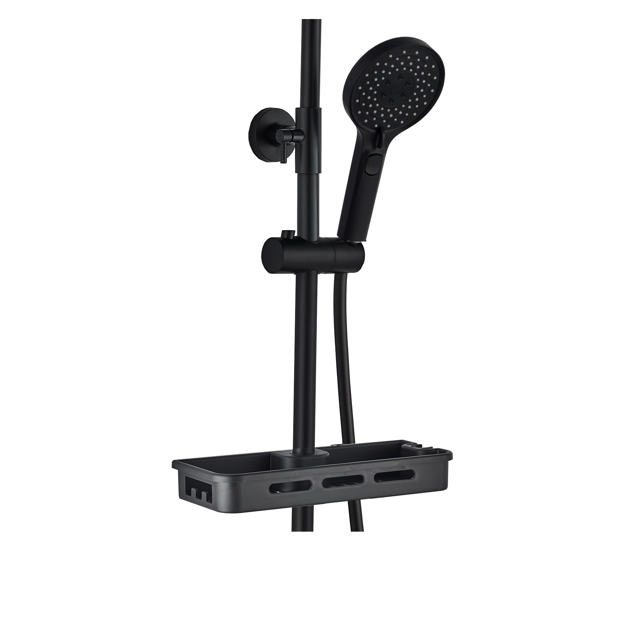 Mau FS08B-PVD Душевая стойка (150 см) со смесителем, полкой и гигиеническим душем, латунь, черный EvaGold