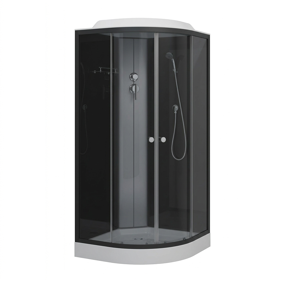 ДК EvaGold полукруг T901BB (90*90, низ.под., тонир. стек., черн. стен., черн. матовый проф. 3к.)