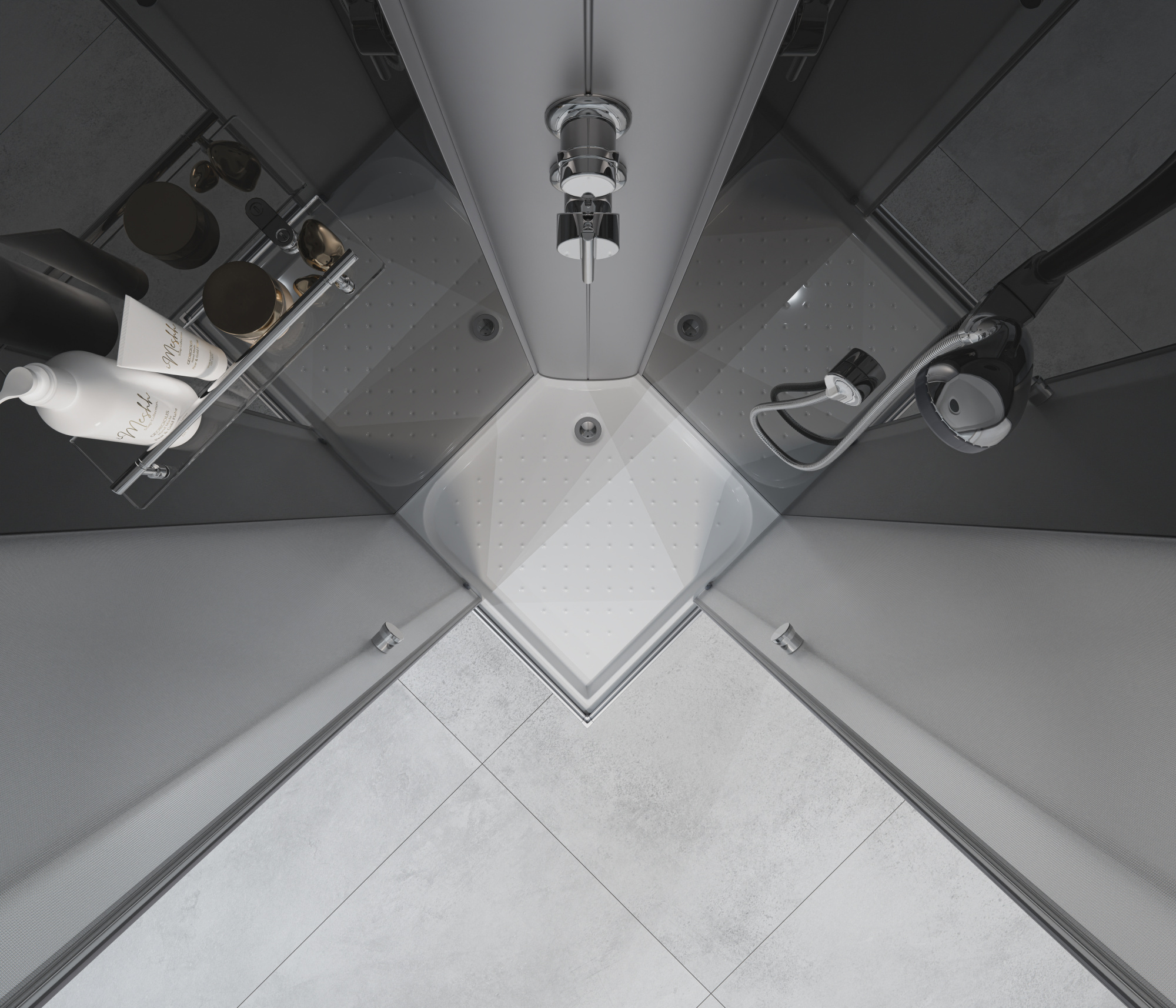 ДК EvaGold квадрат F901BS-Q (90*90, низ.под., рифл. стек., черн. стен., хром матовый проф. 4к.)