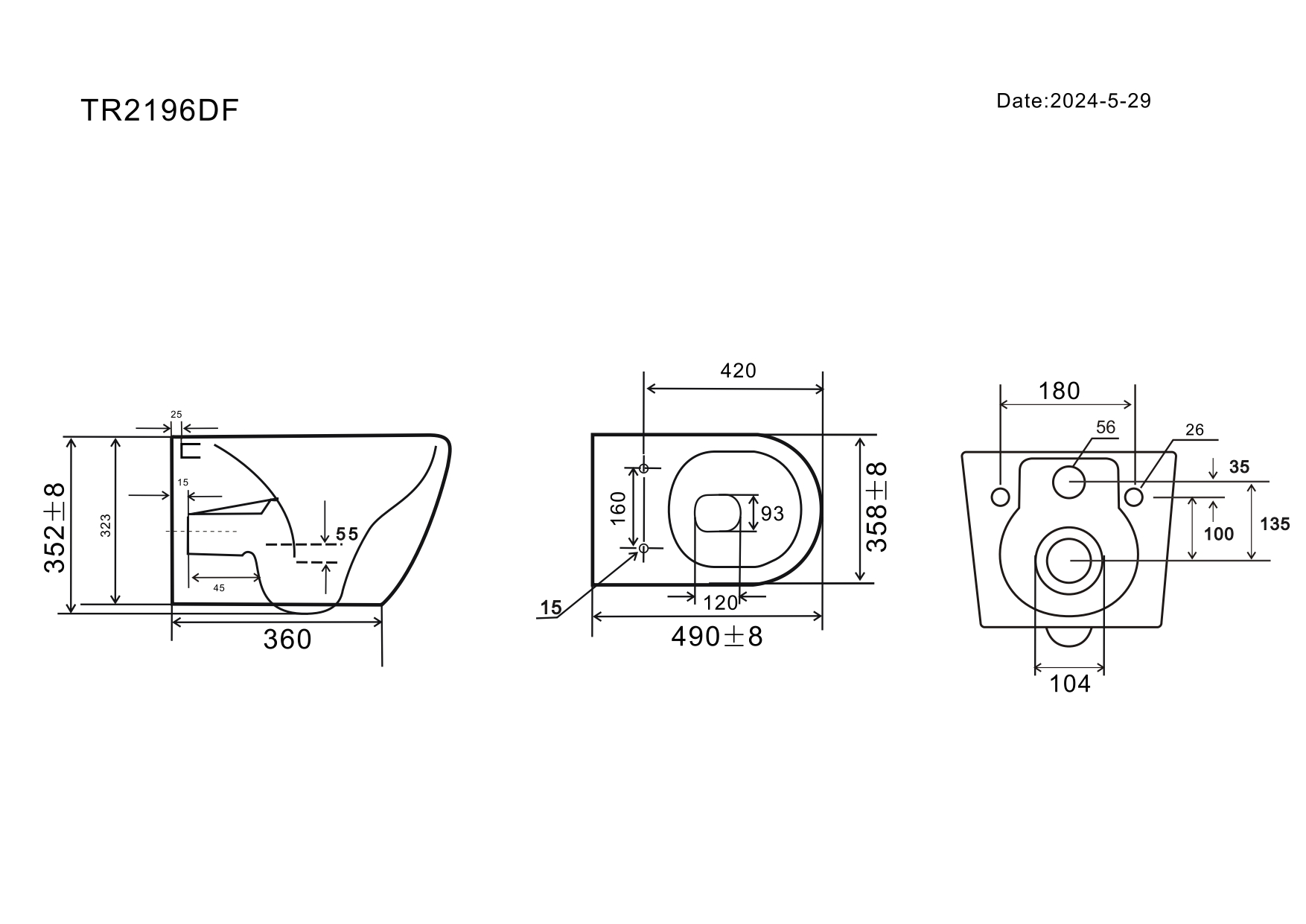 Унитаз подвесной K709T с круговым смывом безободковый, сиденье тонкое ДП, крепления