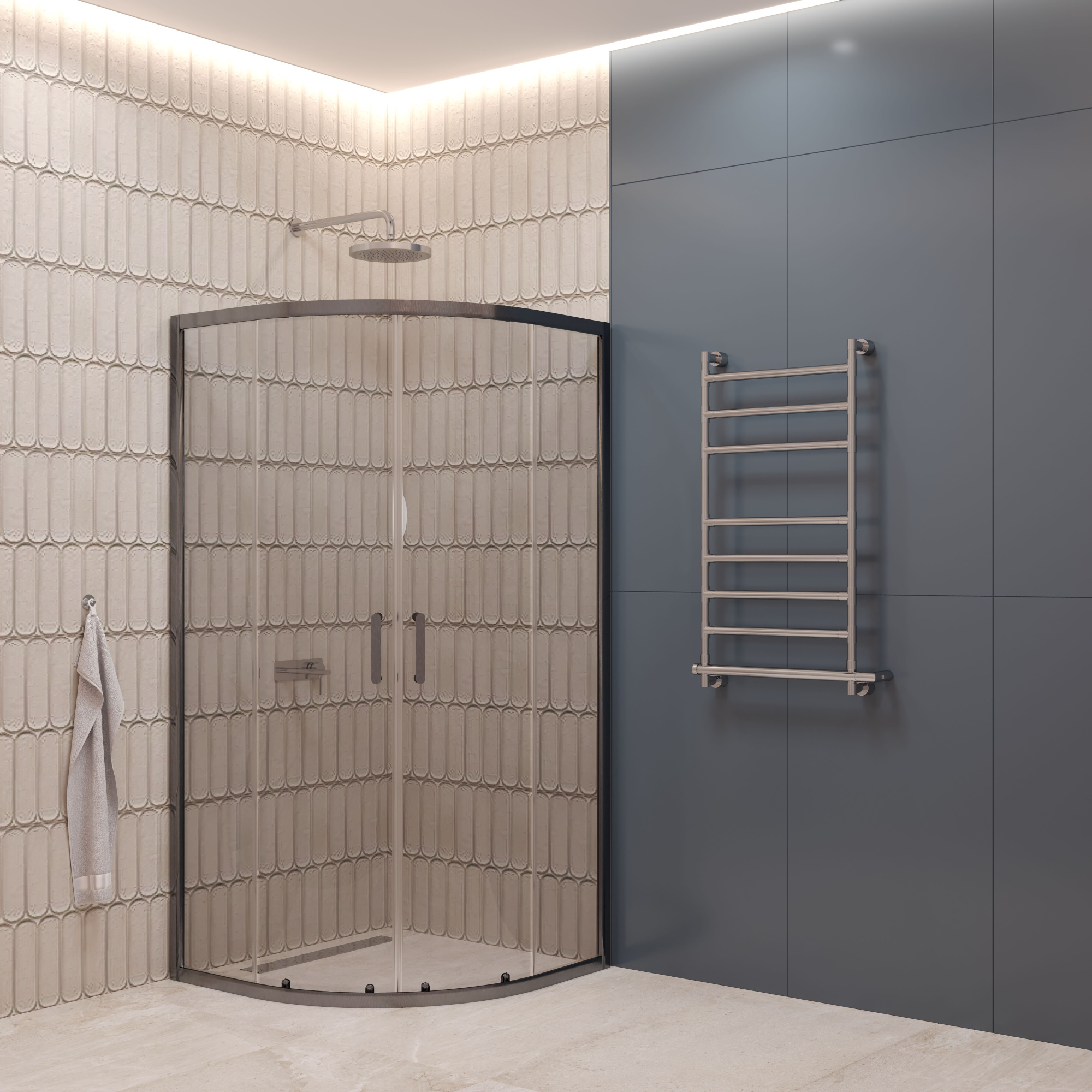 EG4G Душевое ограждение полукруг EvaGold 100х100, профиль оружейная сталь, прозрачное стекло