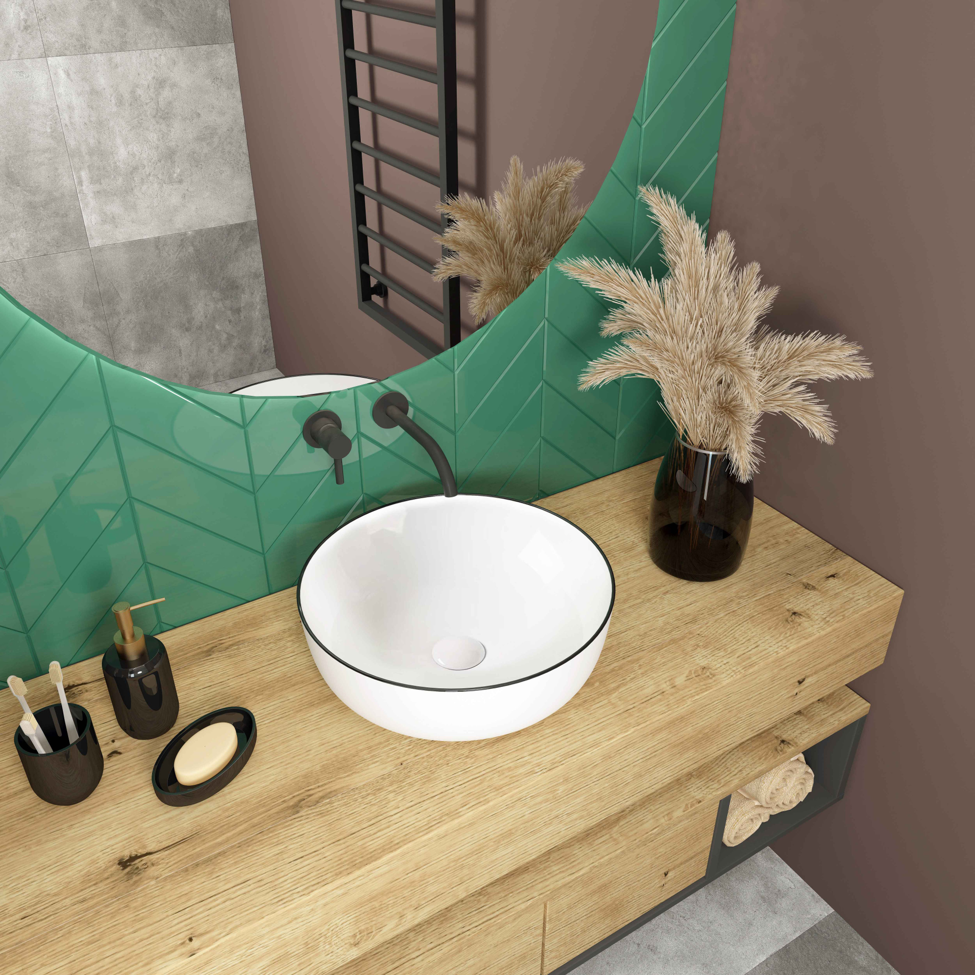 Умывальник накладной A428CBLG круглый без перелива (415*415*135 мм)