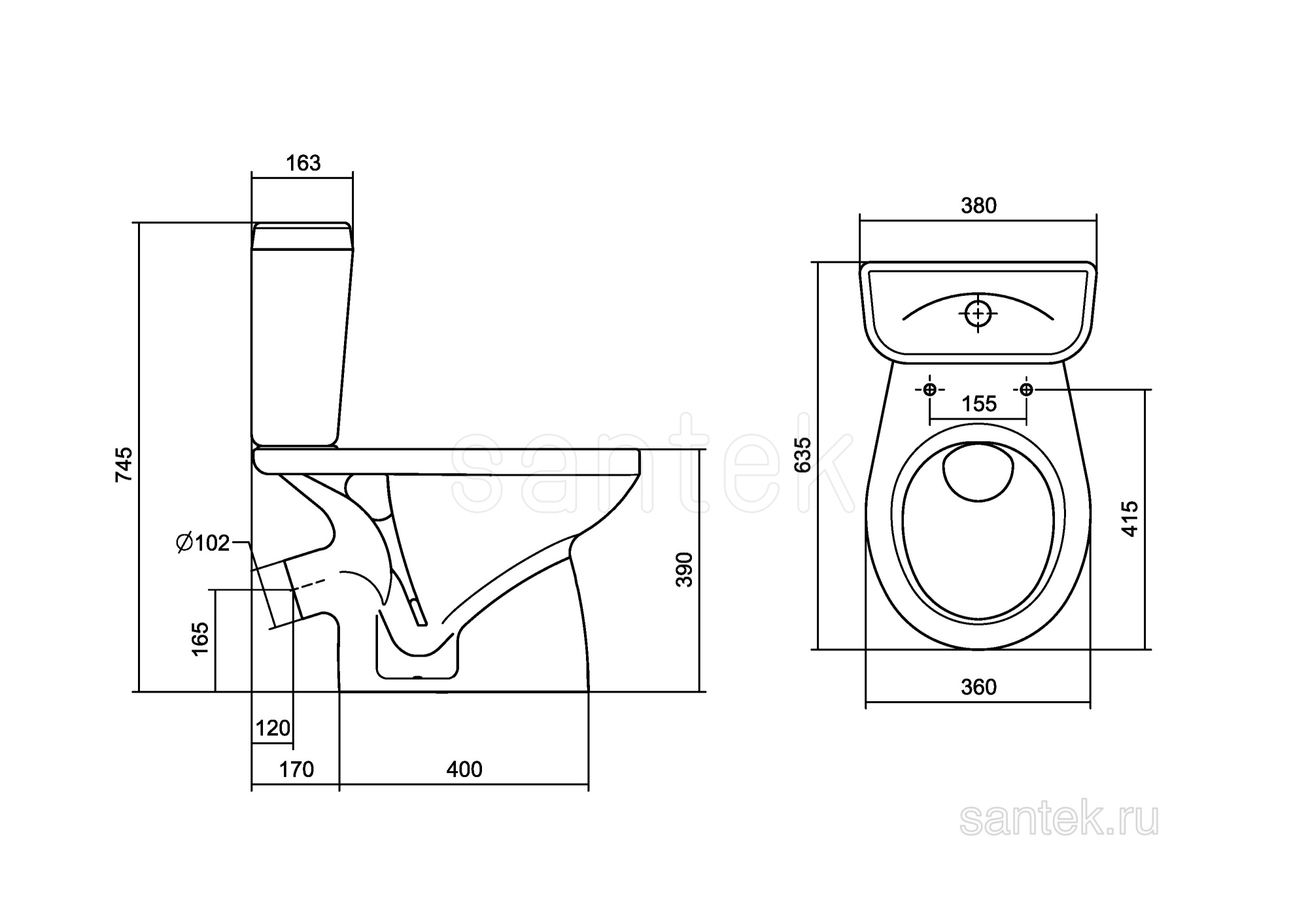 Унитаз-компакт "Анимо" косой (стандарт: 2-реж., дюро, метал крепеж)