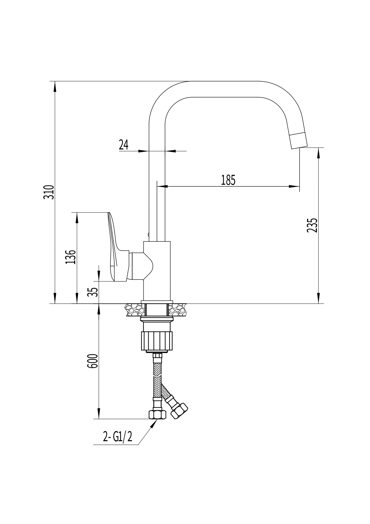 Смеситель для кухни Люксор, хром, нержавеющая сталь, EvaGold