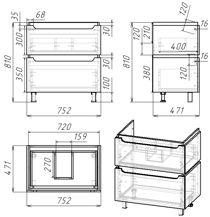 75 Тумба "Vesta 75" №3 (ум. Оскар 750) белый глянец Pur-клей