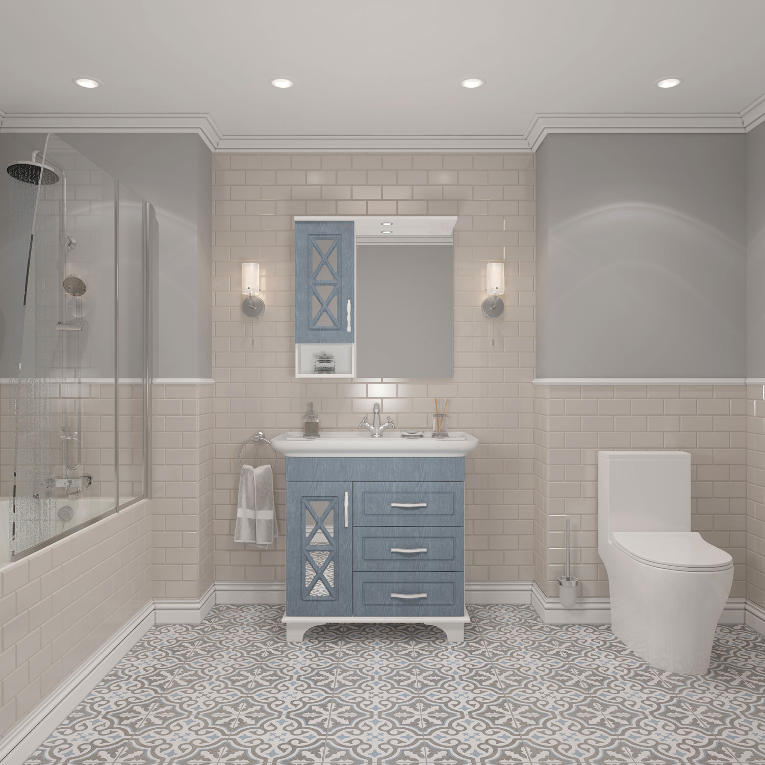 75 Тумба "Duglas 75" с ящиками (ум.Дуглас 75) патина голубая с сифоном