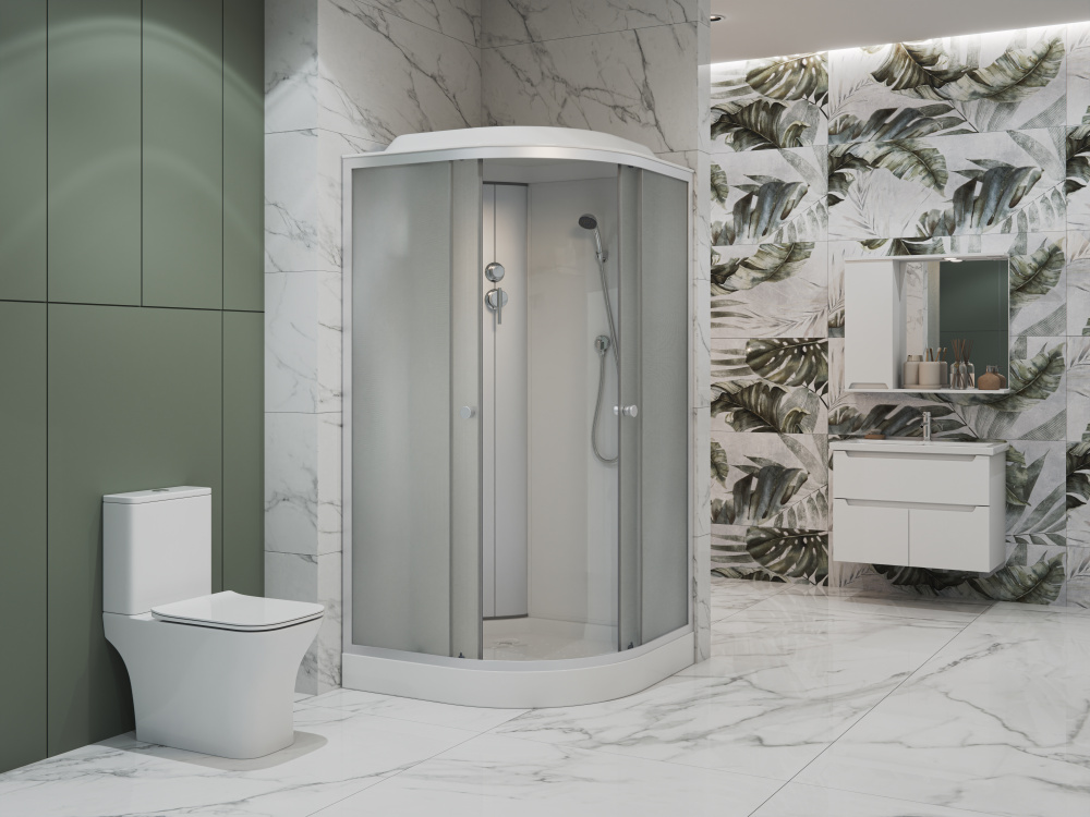 ДК EvaGold полукруг F101WS (100*100, низ.под., рифл. стек., белая стен., хром матовый проф. 3к.)