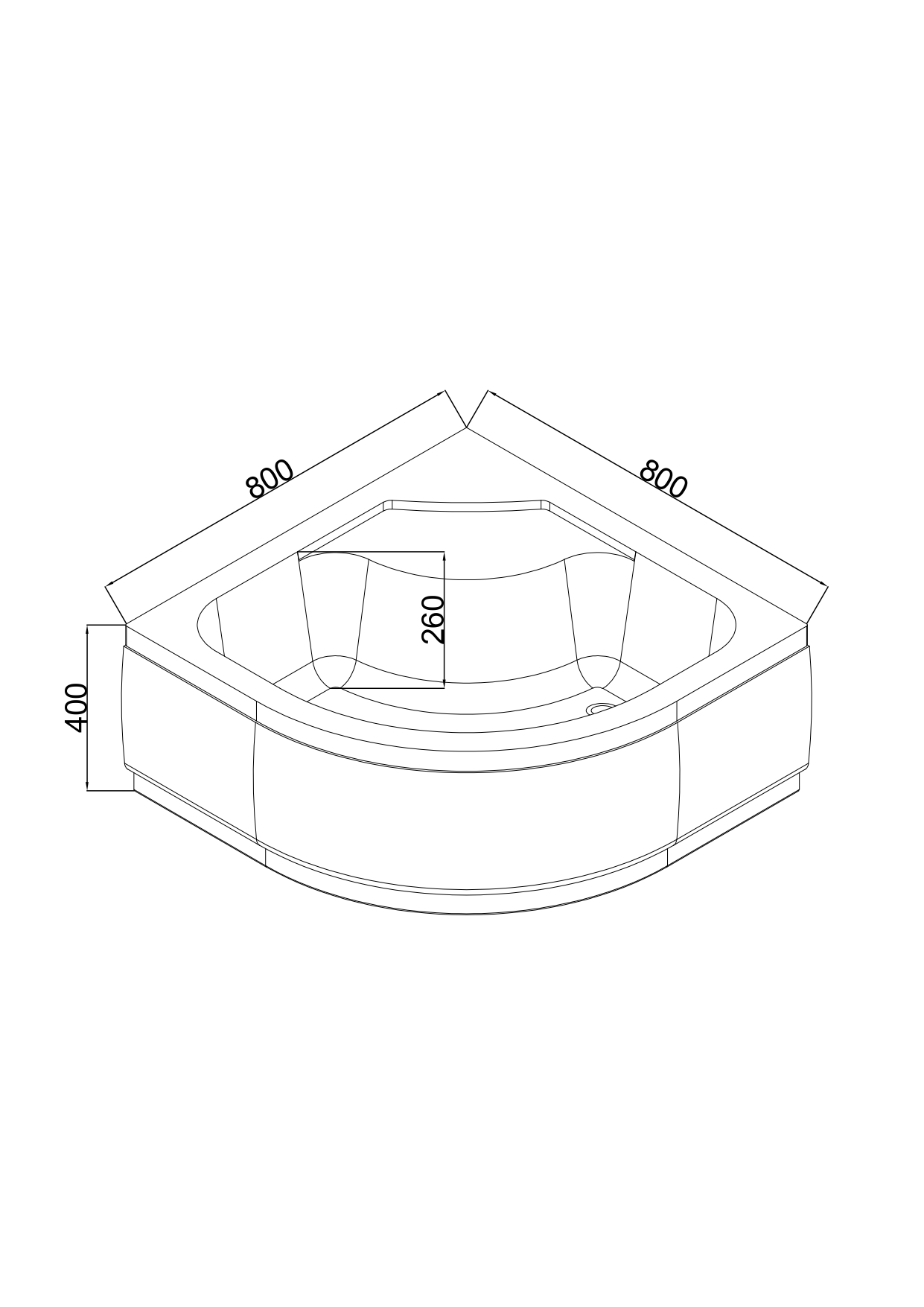 EG230020 Поддон акриловый 80х80х40 полукруглый (с сифоном)