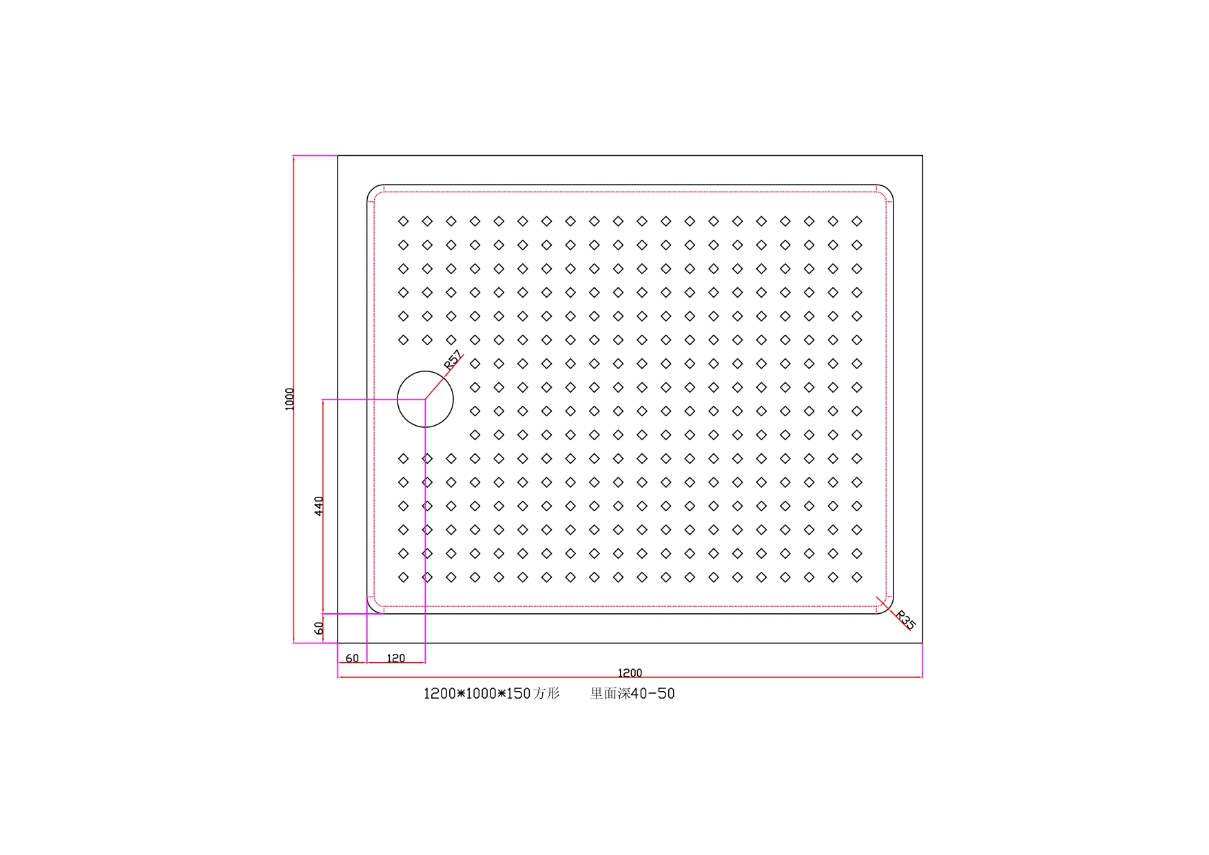 Поддон акриловый ABS13 120х100х15 прямоугольный (с сифоном)