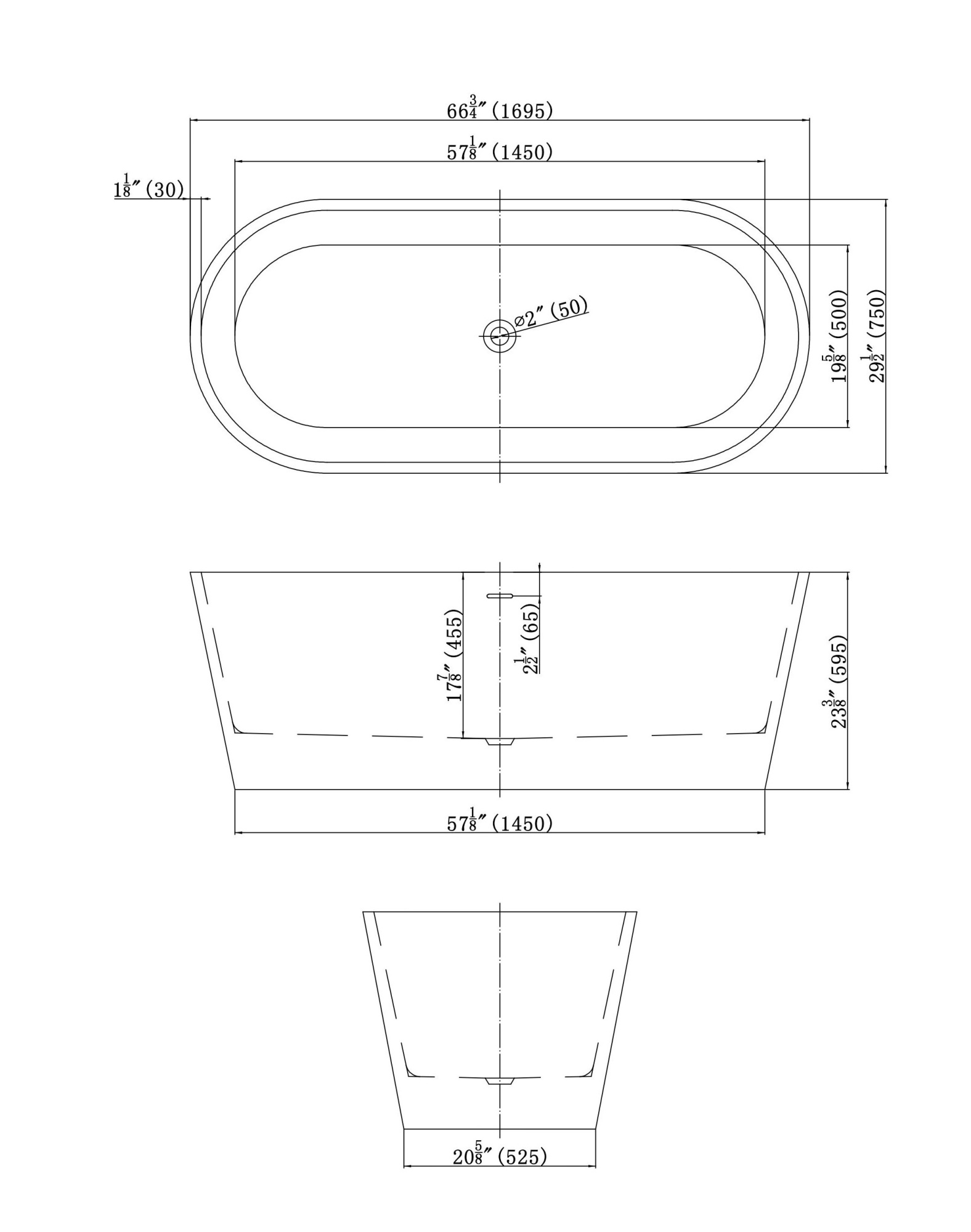 Акриловая ванна EvaGold ВЕЛОРА 170х75 см, отдельностоящая