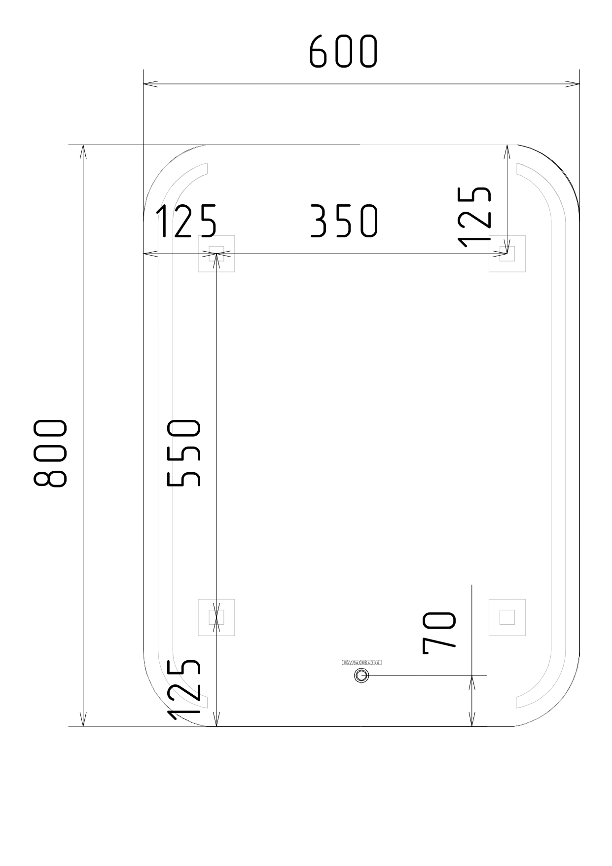 Зеркало Paola 60x80 light прямоугольное с LED подсветкой (2 варианта навеса)