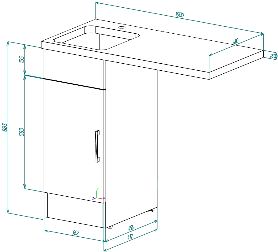 100 Тумба "Space 100" (ум. Kamilla 100) под стиральную машину универсальная