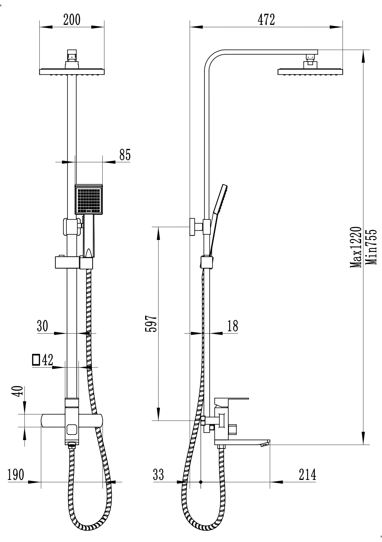 Westland FS02C-N Душевая стойка со смесителем нержавейка, хром EvaGold
