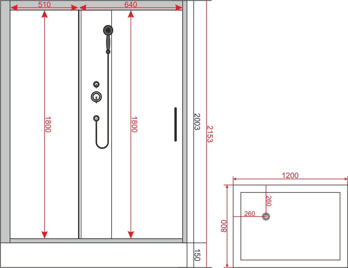 120/1 Душевая кабина 1806A-S 80*120*215 панель-стекло,низк.поддон,профиль-Хром,полка,белая задн.стенка,прозр.стёкла,4 к.