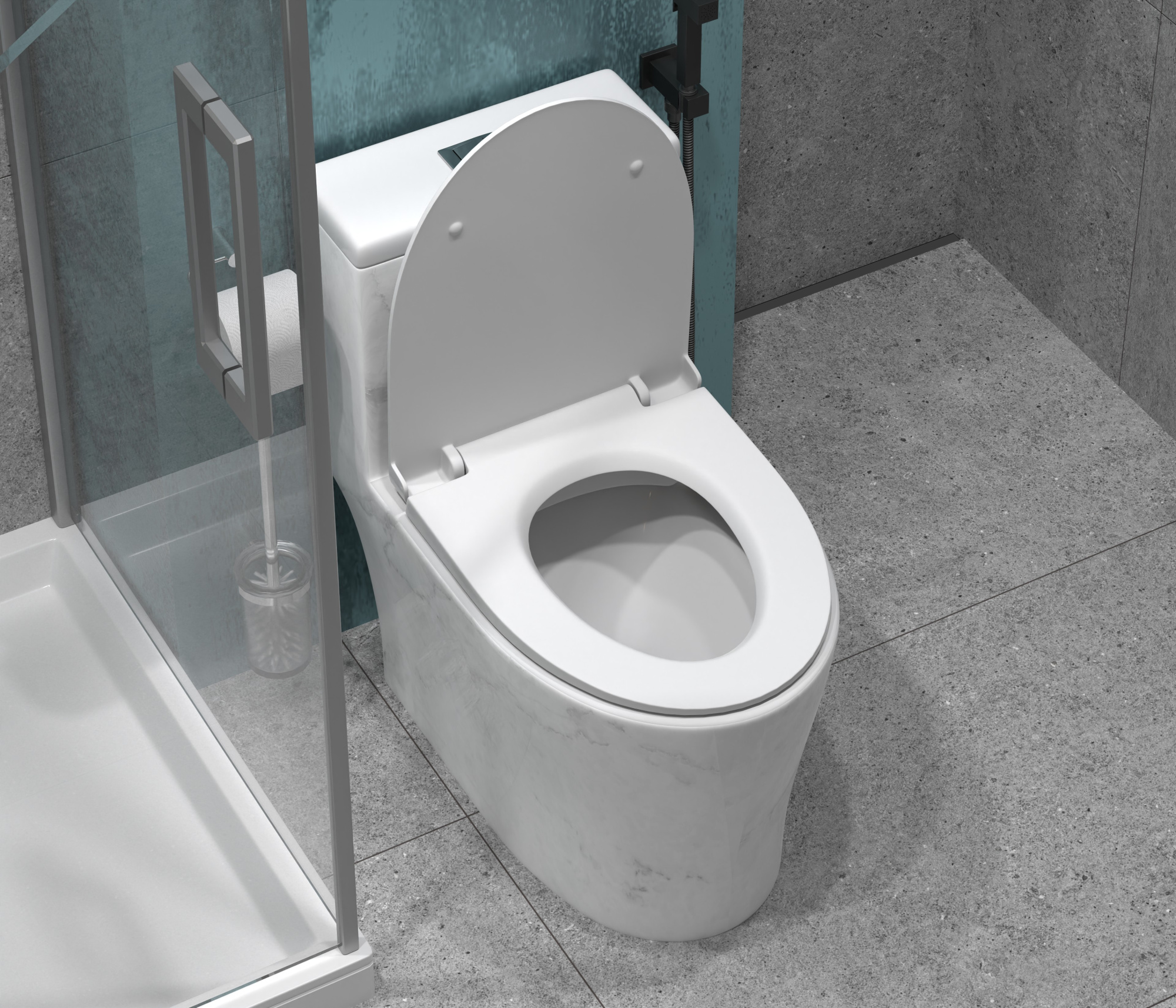 Унитаз-моноблок SM9609 МРАМОР безободковый, сиденье тонкое ДП, арматура (с гофрой и подводкой)