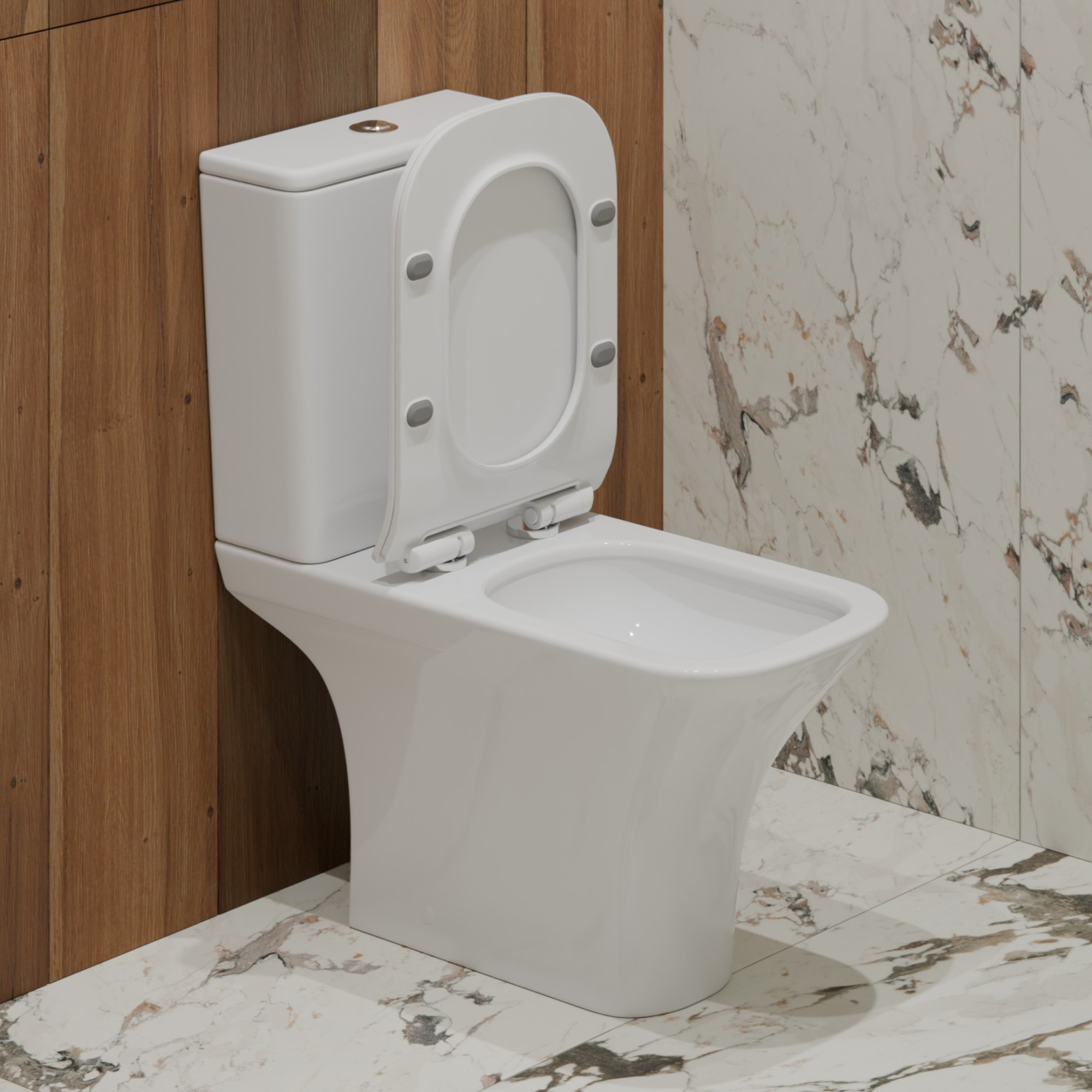 T2335 Унитаз-компакт, безободковый круговой смыв, сиденье тонкое ДП, крепления, арматура, горизонтальный выпуск