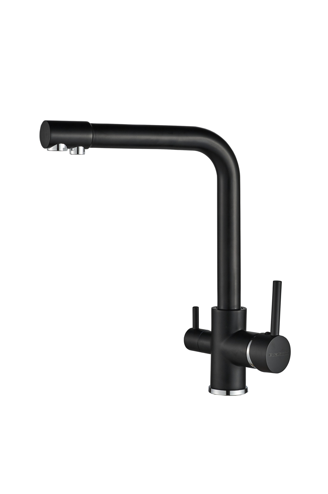 FK041B Смеситель для кухни латунь, черный со встроенным фильтром (краном) под питьевую воду EvaGold