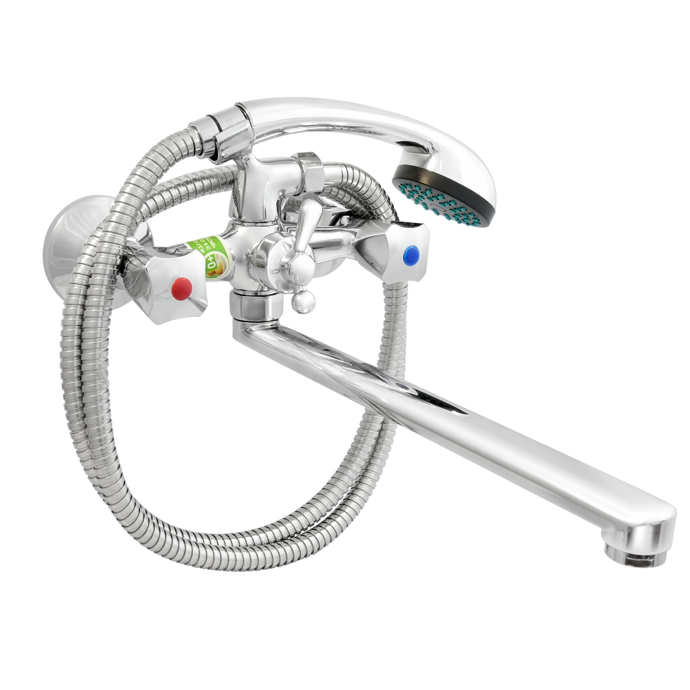 0402.642А Смеситель ванно-душевой двуручный "Juguni" с металлическим шлангом и хром. лейкой, JGN0130/B, кран-б 