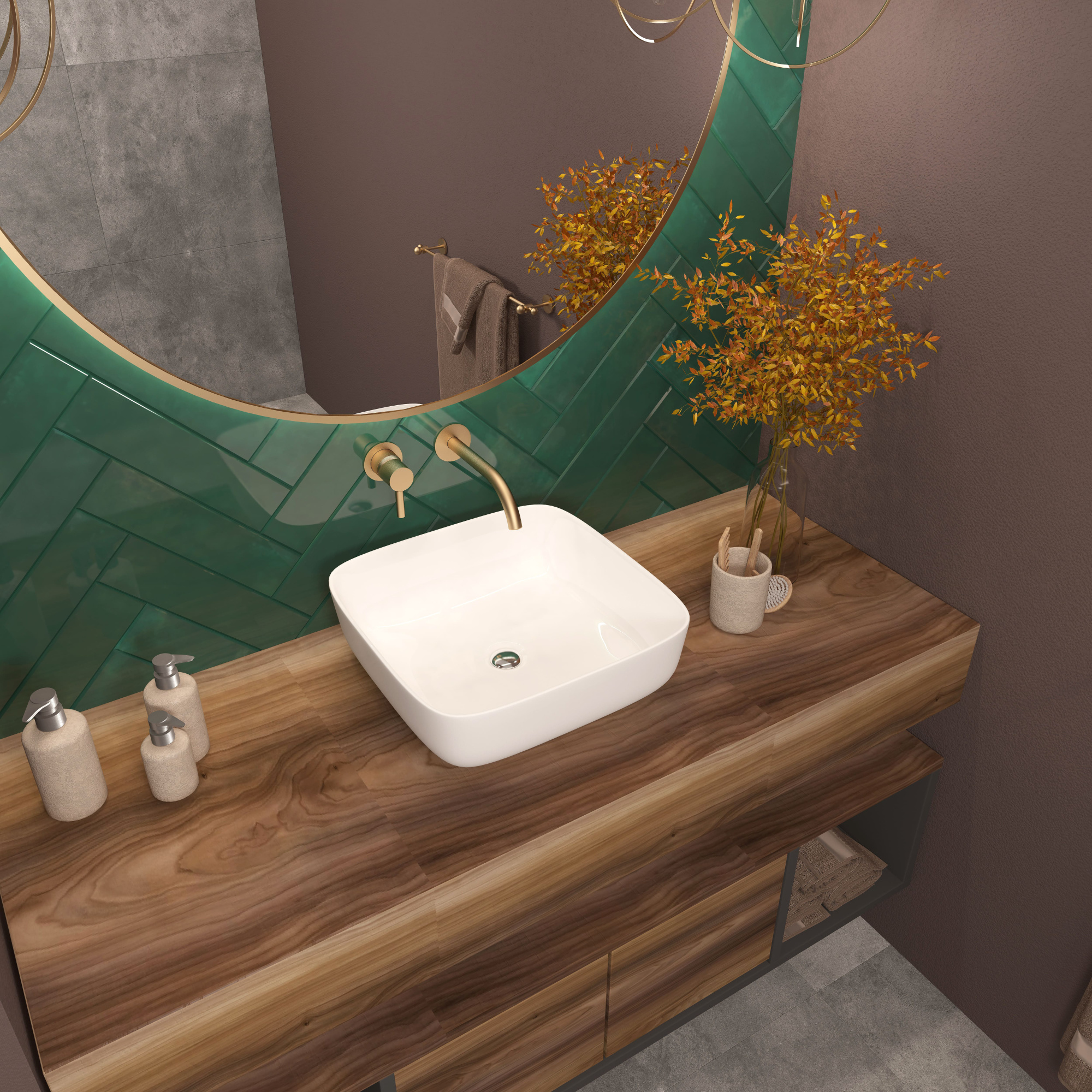 Умывальник накладной A423 квадратный без перелива (385*385*140 мм)