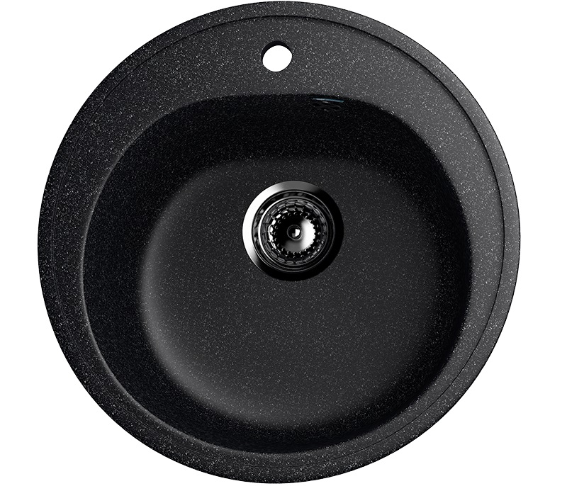 Мойка композит.Ulgran U-101 КРУГЛАЯ 308 черный 500*500*180  с сифоном